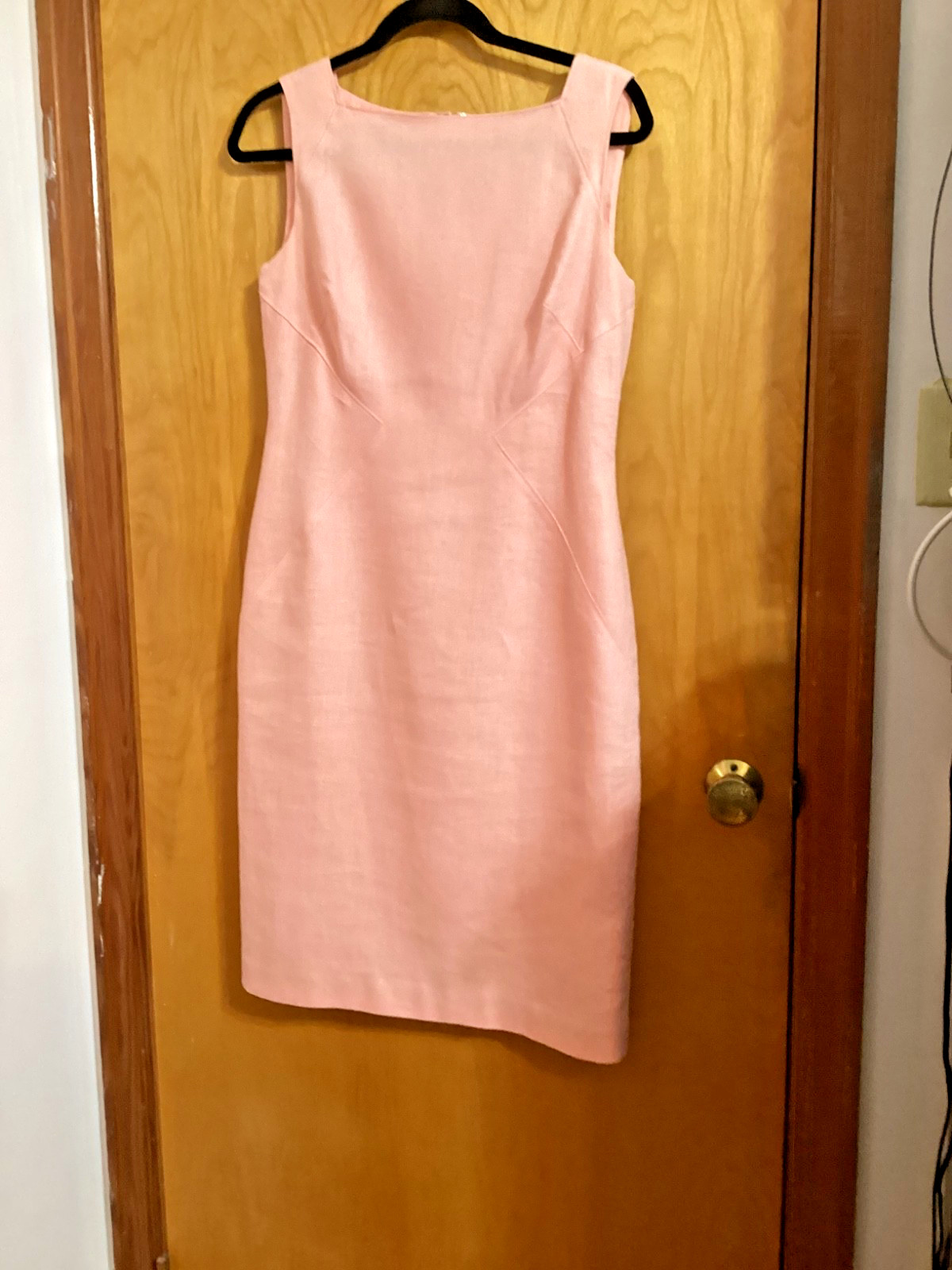 ANNE KLEIN Women’s 100% Linen Lined Square Neck Sleeveless Dress BLUSH PINK S10