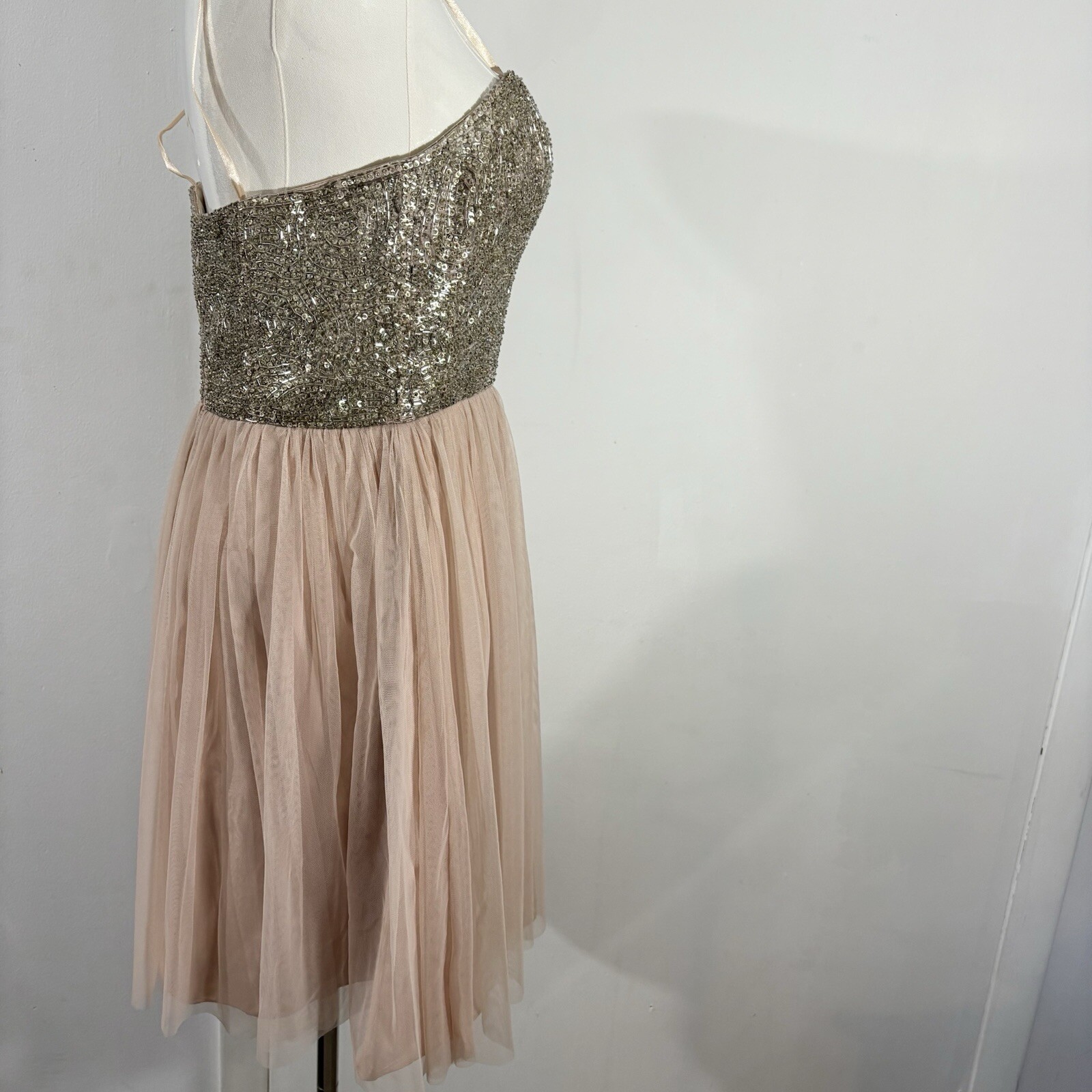 AIDAN MATTOX Sz 6 Blush Beaded Top Tulle Party Prom Pageant Dress Sparkle Short