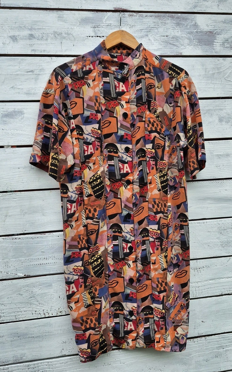 Silk Dress Abstract Face Print Button Front Colorful Graphic Fendi Logo Buttons