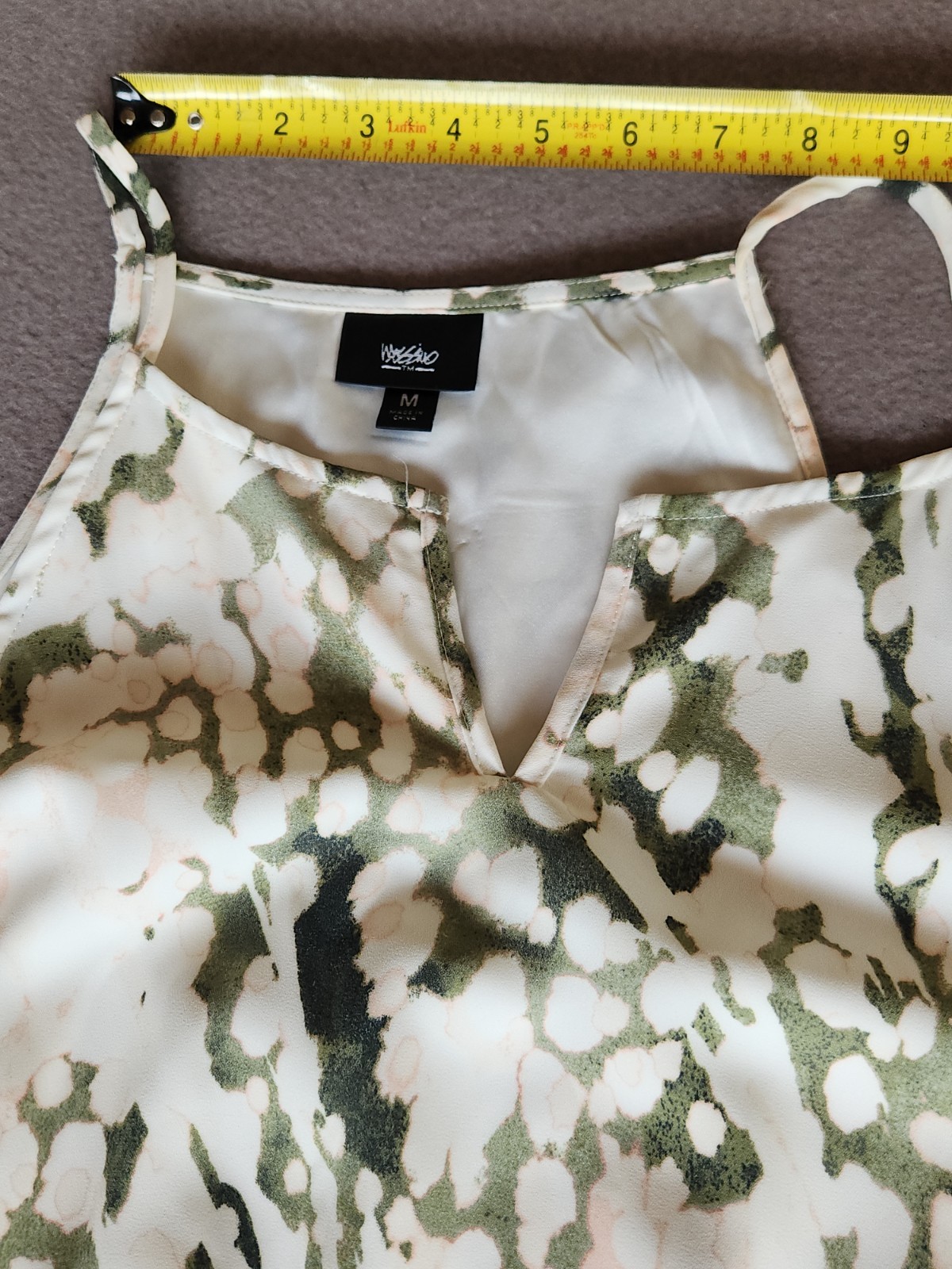Mossimo M Abstract Olive Pink Cami Dress Midi Boho Handkerchief Hem Fully Lined