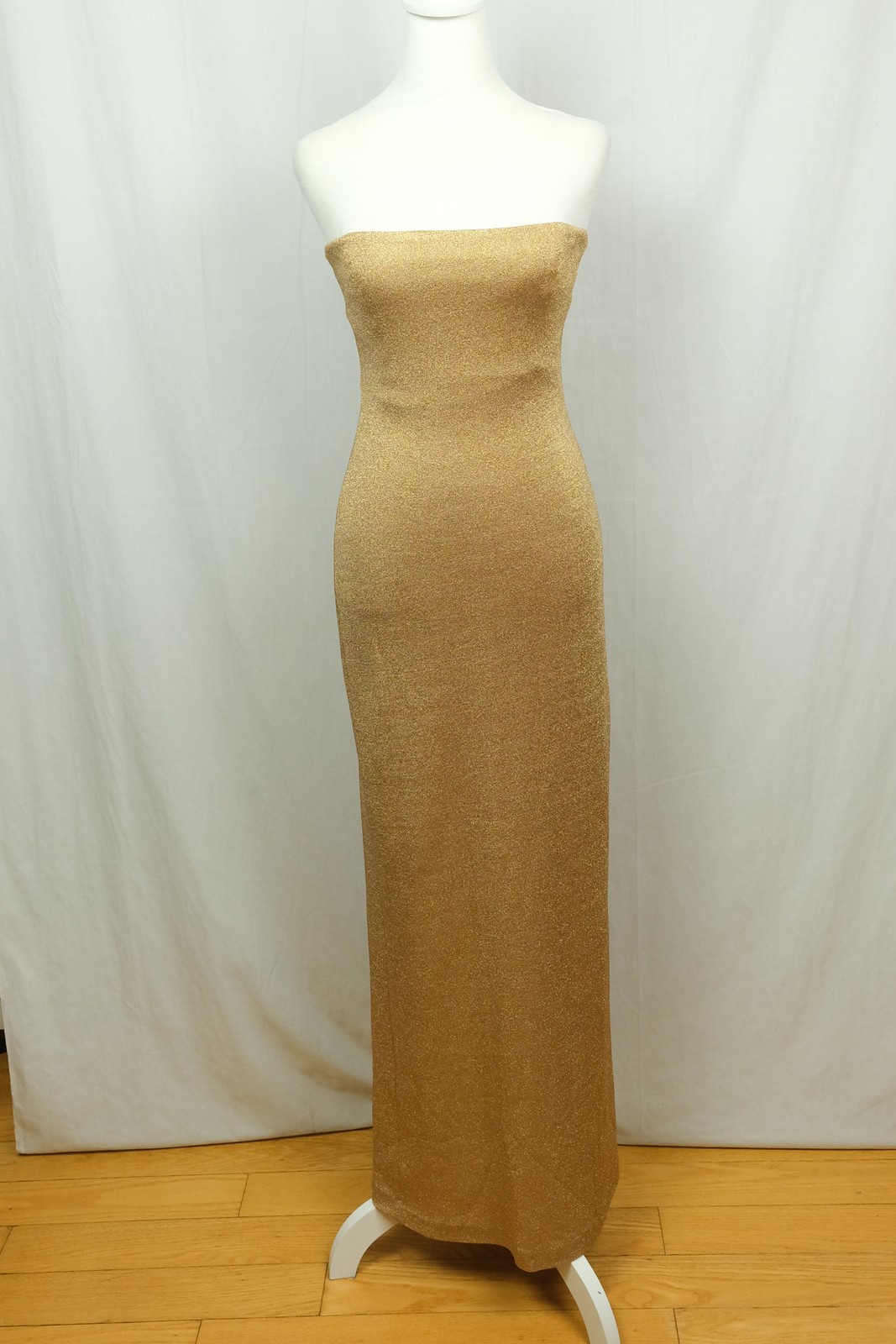 Maria Bianca Nero Strapless Dress Metallic Gold Evening Gown Size S