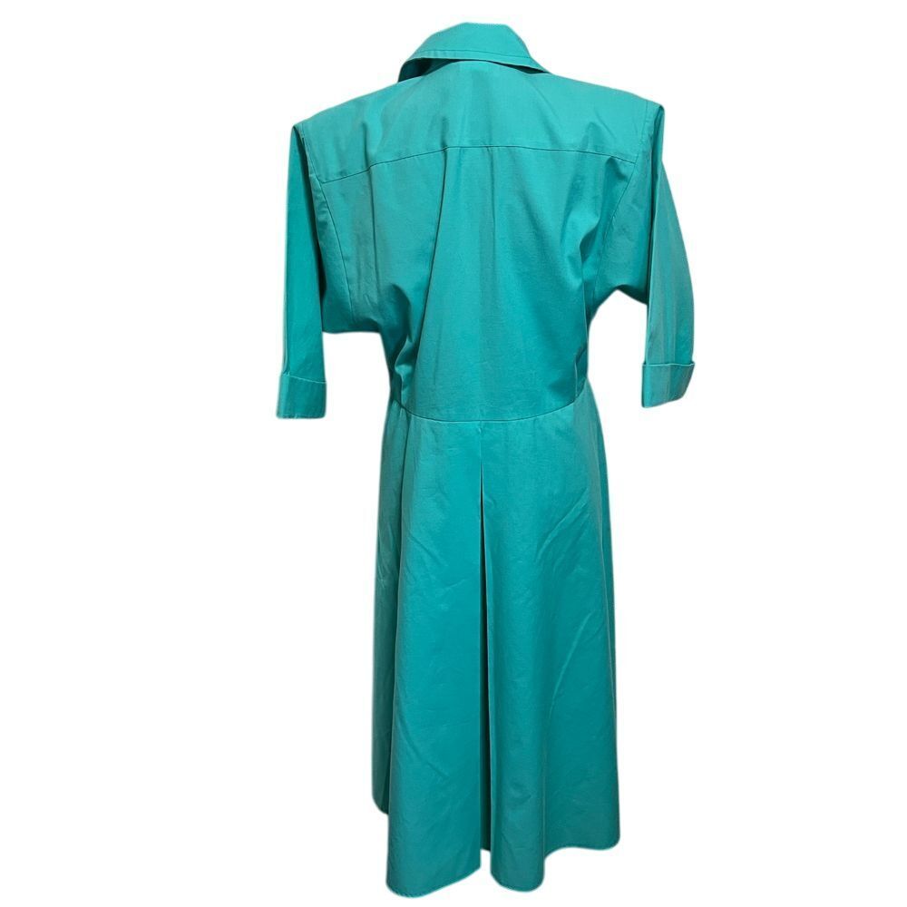 Vintage Turquoise Double Breasted Midi Dress with 3/4 Sleeves Retro 80s Style