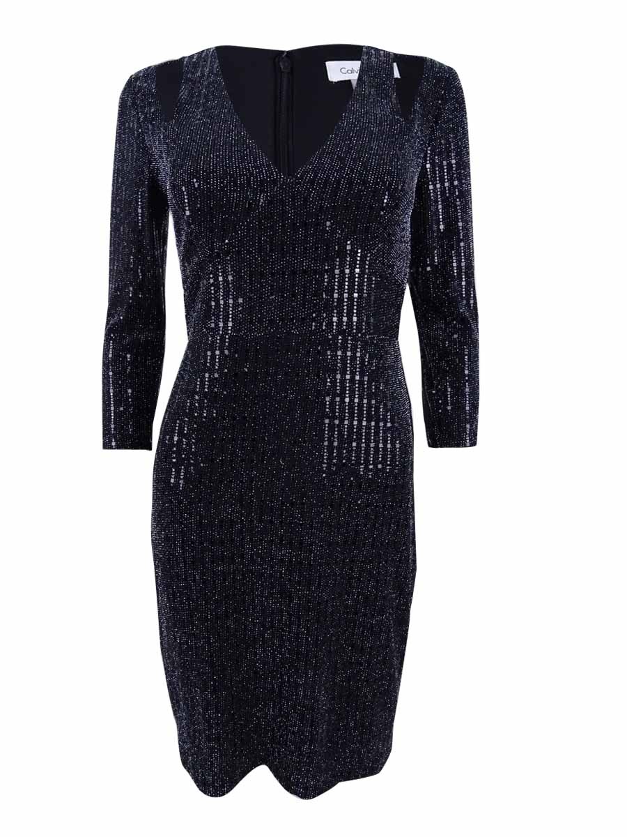 Calvin Klein Women’s Cold-Shoulder Metallic Jersey Sheath Dress