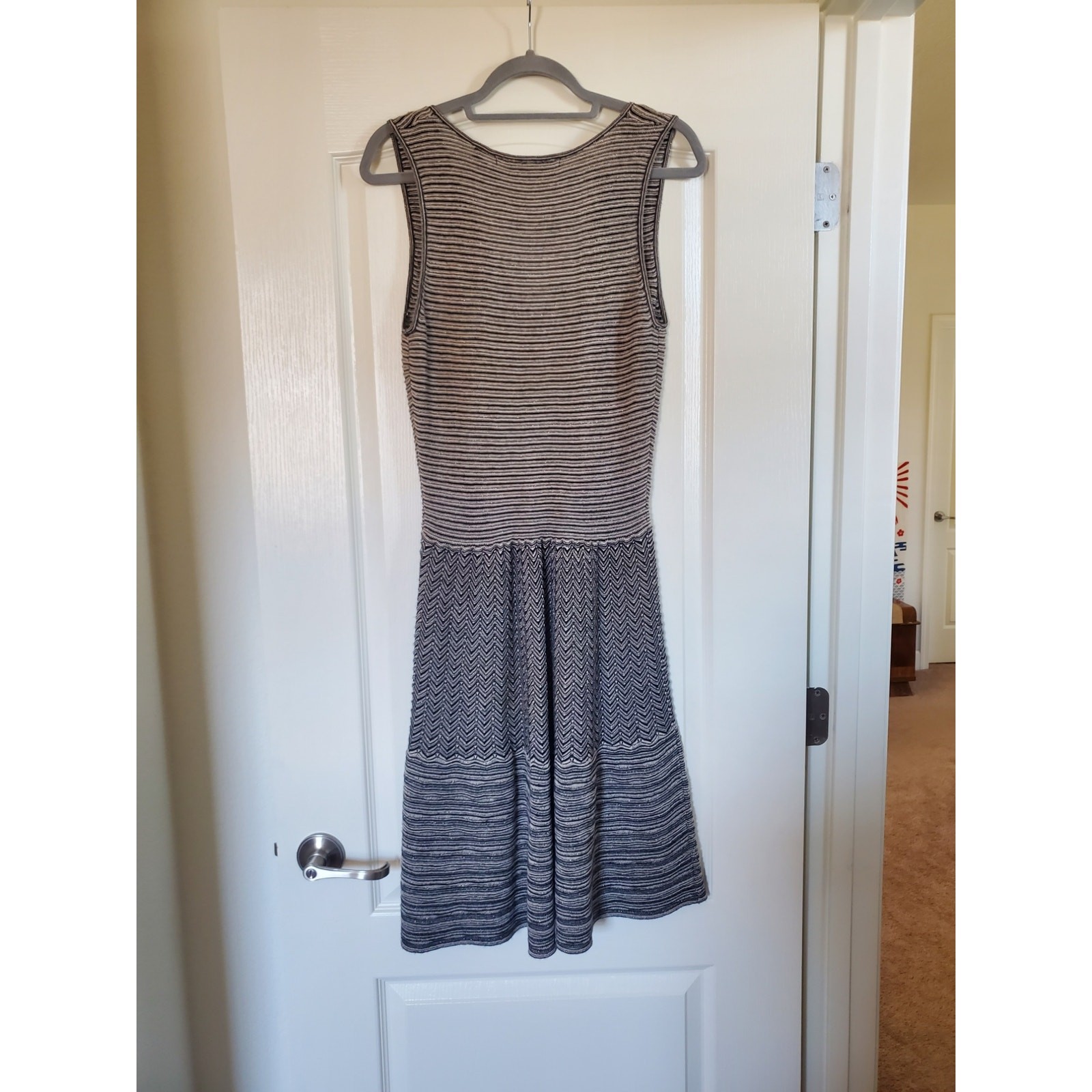 Knitted & Knotted Silver Stripe Chevron Wool Blend Sleeveless Midi Dress Medium