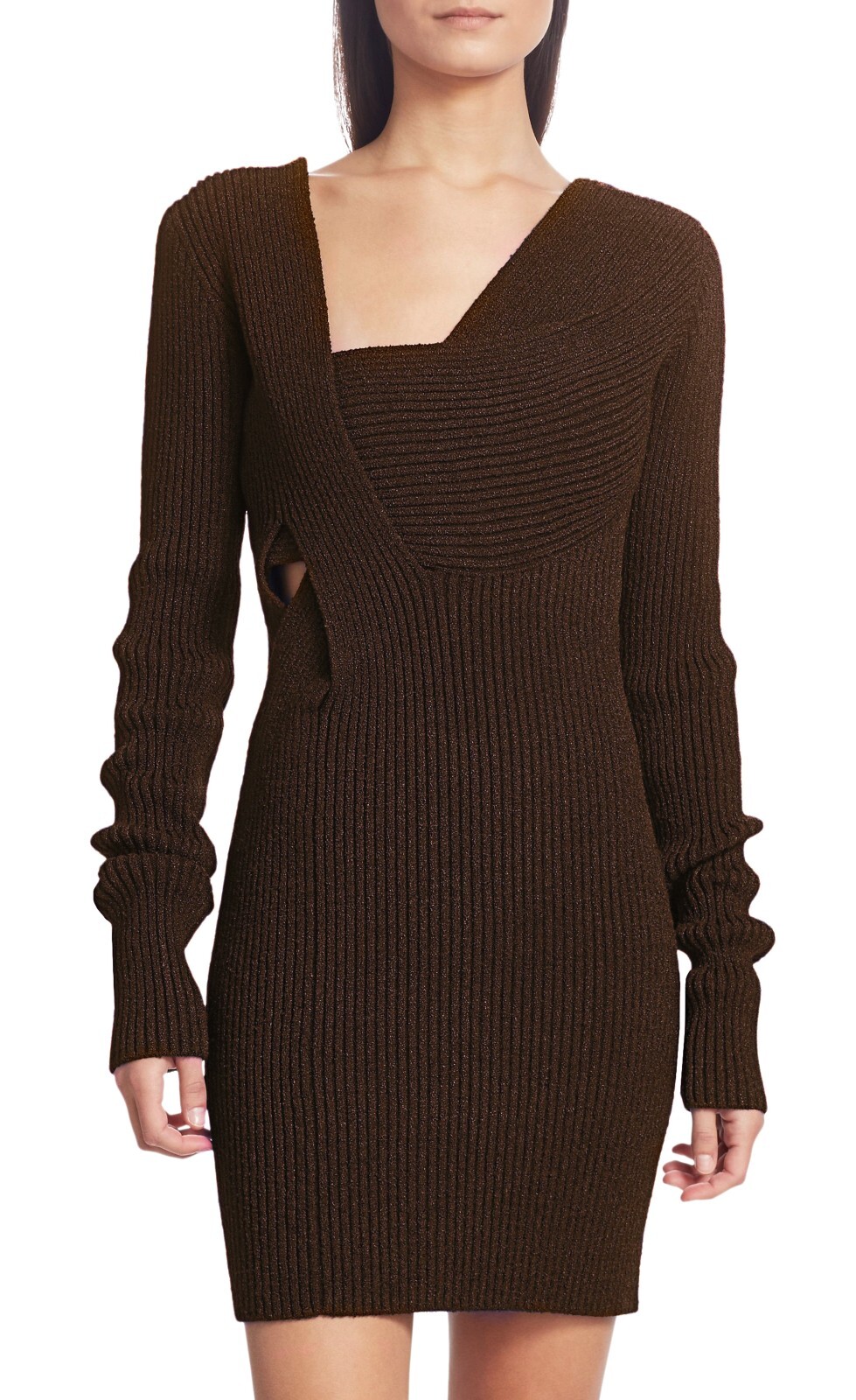 $3100 Bottega Veneta Womens Silk Blend Knit Mini Dress Chocolate Size 48 / US 12