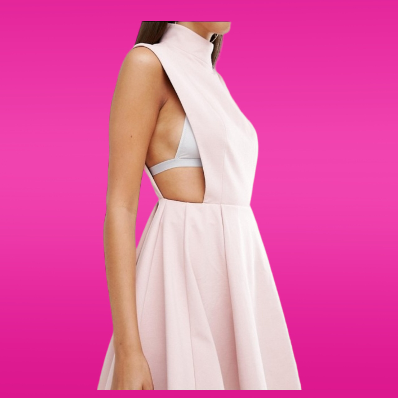 BNWT Womens AQ/AQ Sorah High Neck Mini Dress Pale Pink Open Side UK 8 RRP £159