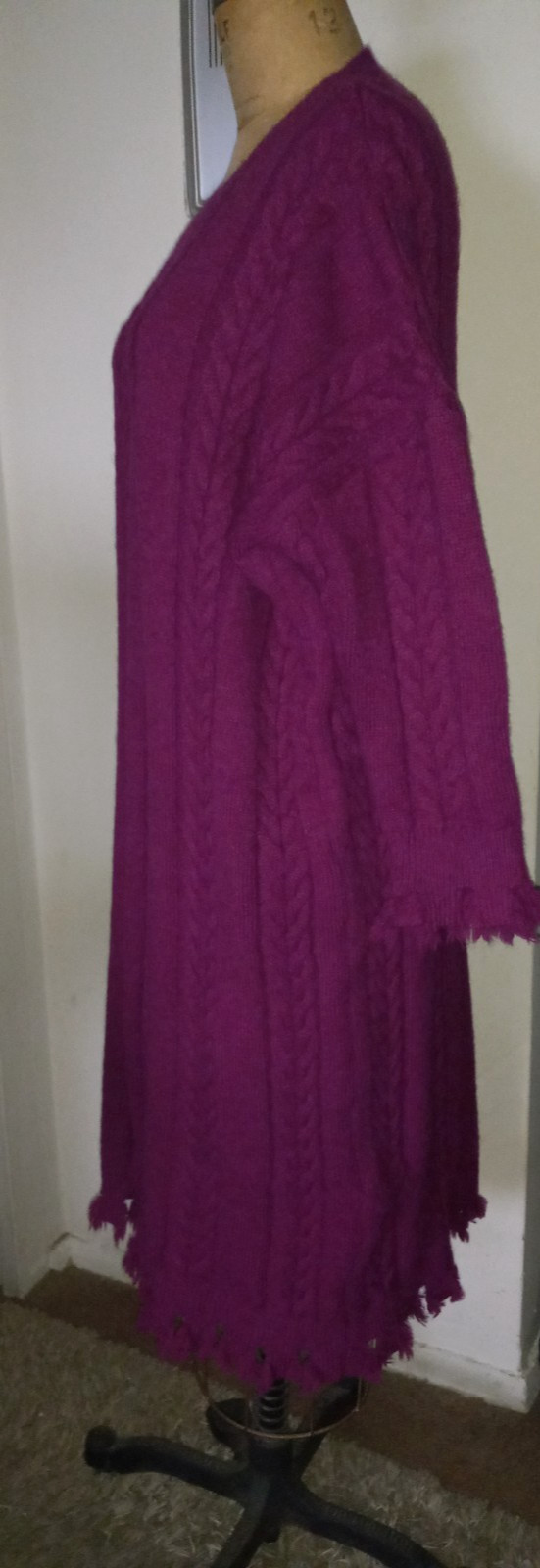 COZY! OVERSIZED PURPLE CABLE KNIT WOOL BLEND CHUNKY LONG DRESS SWEATER