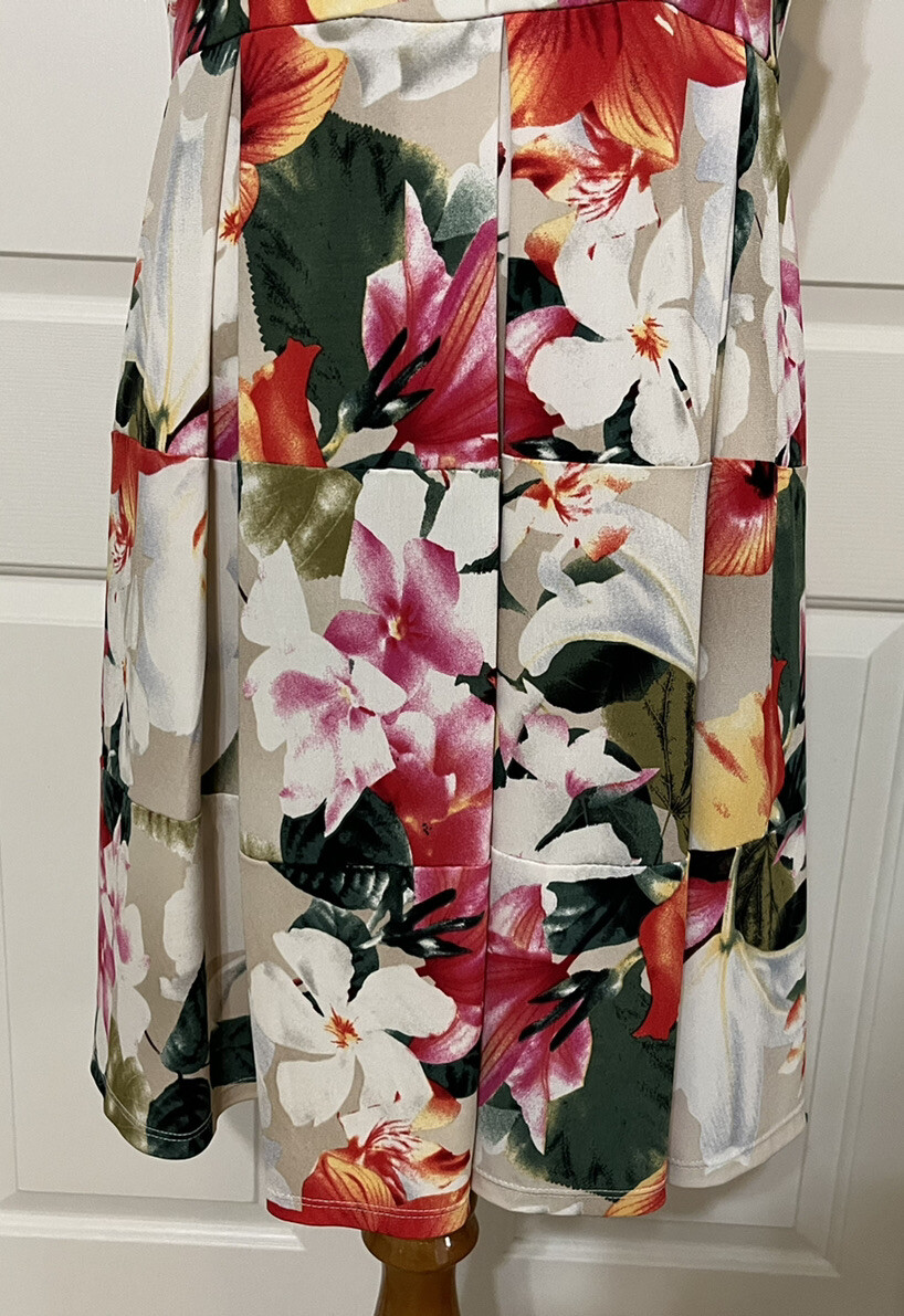 Tiana B size 12 beige red green white floral sleeveless A-line dress women’s