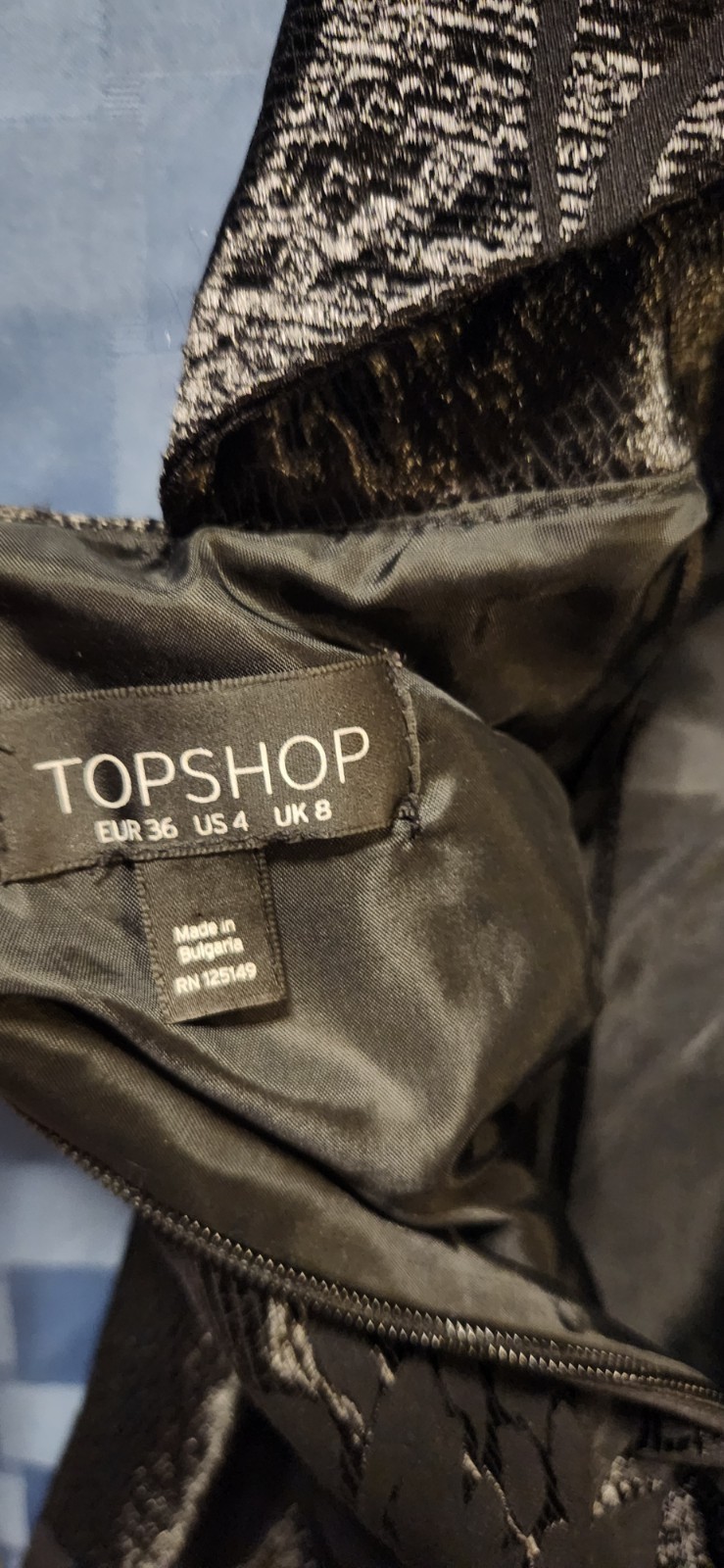 Topshop Black Brocade & Shimmer Fabric Prom or Cocktail Dress Cross Shoulder