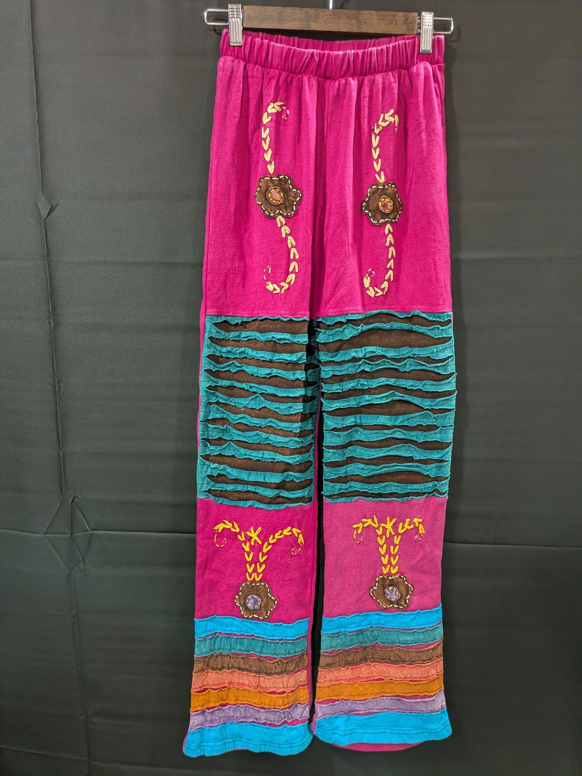 KPC Made In Nepal 100% Cotton MulticolorRazor Cut Hand Embroidered Pants- XXL