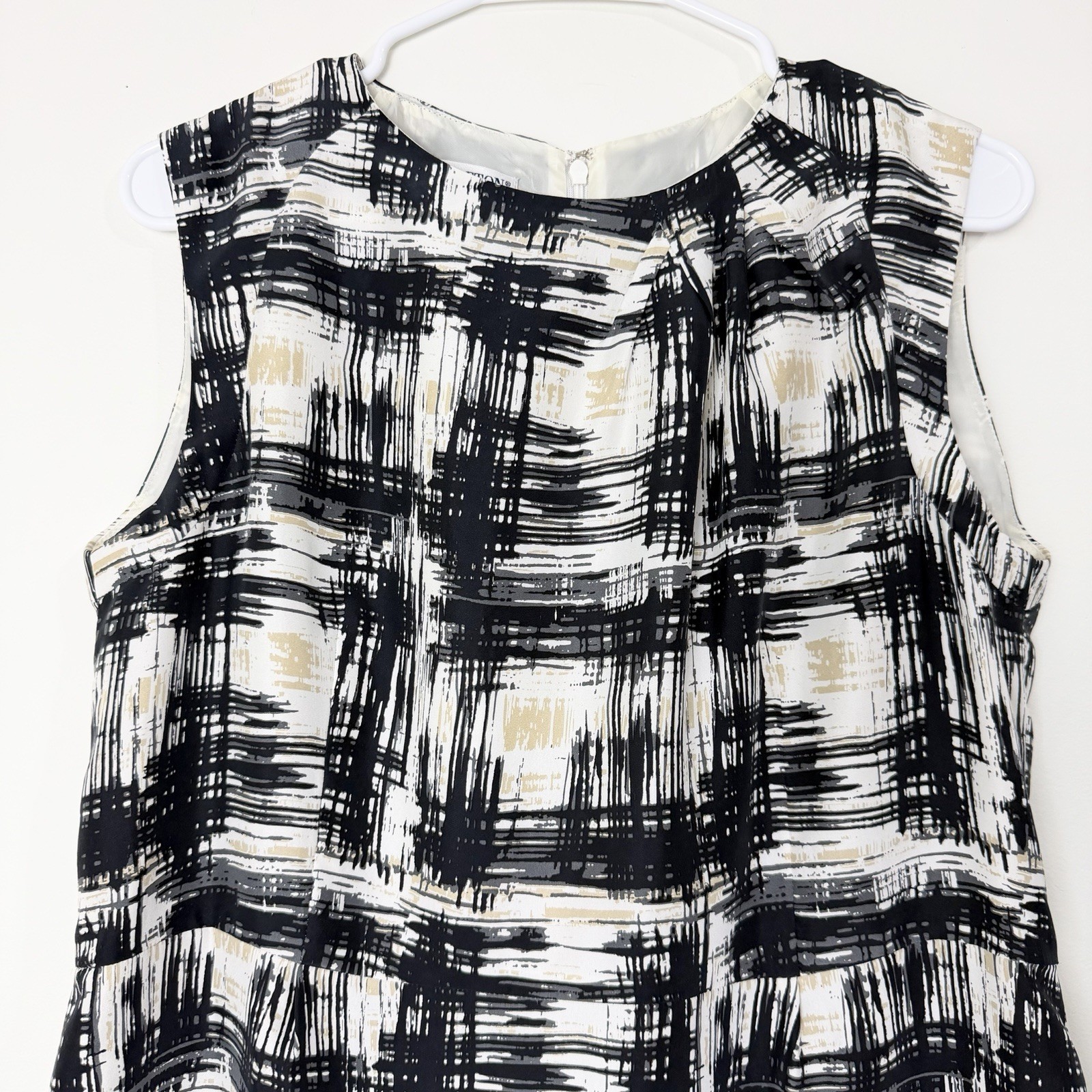 Pendleton 100% Silk Career Dress Abstract Ivory Black Gray Tan Women’s 16