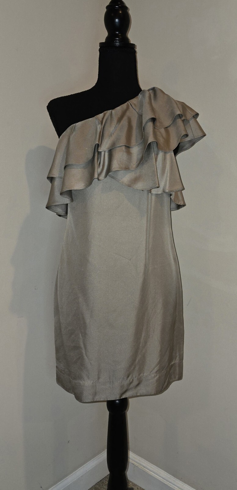 Banana Republic Silk One Shoulder Strap Shift Dress Ruffels Sleeveless Sz 2…