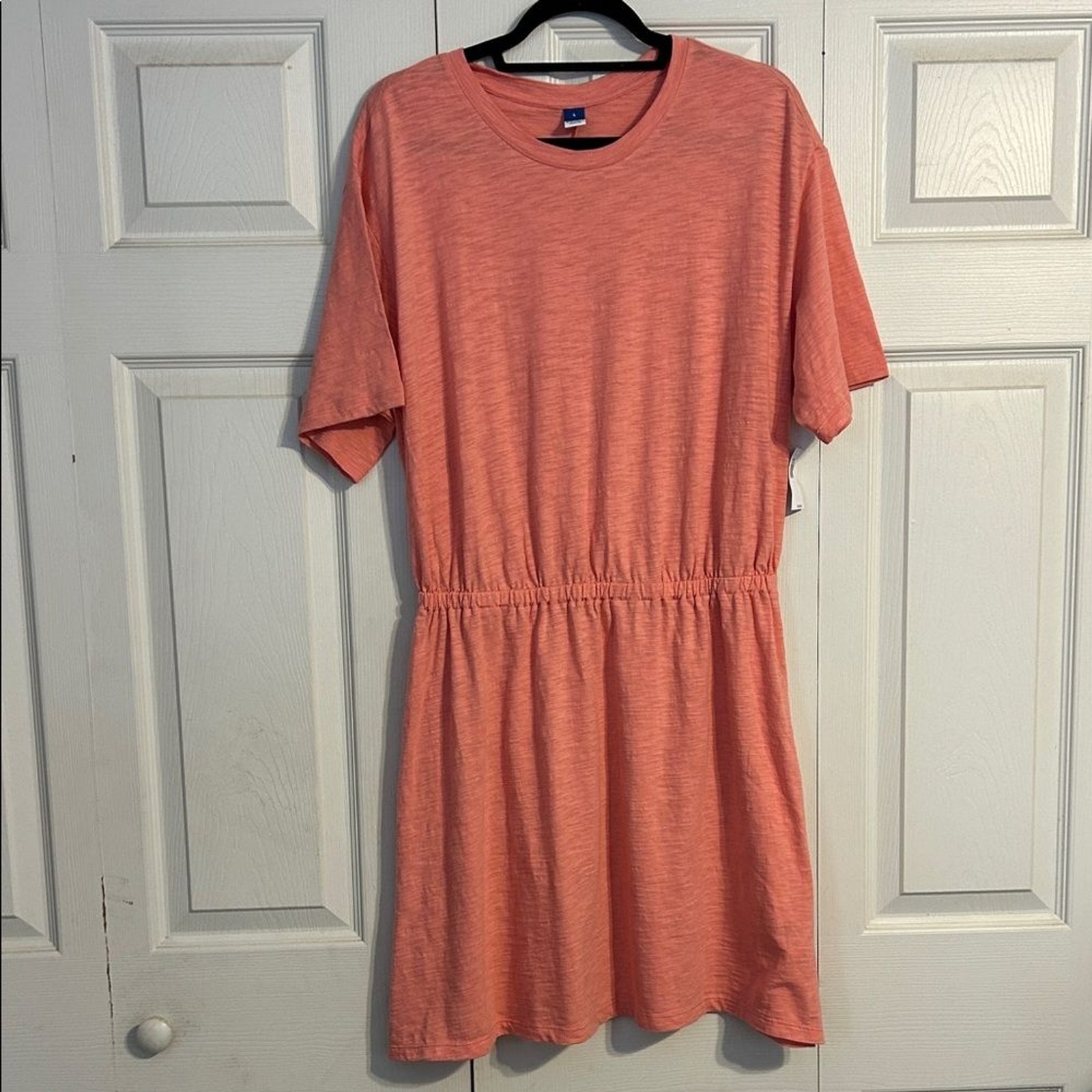 OLD NAVY Size Large NWT Salmon Blouson Short Sleeve Pull On Dress Cotton Mini