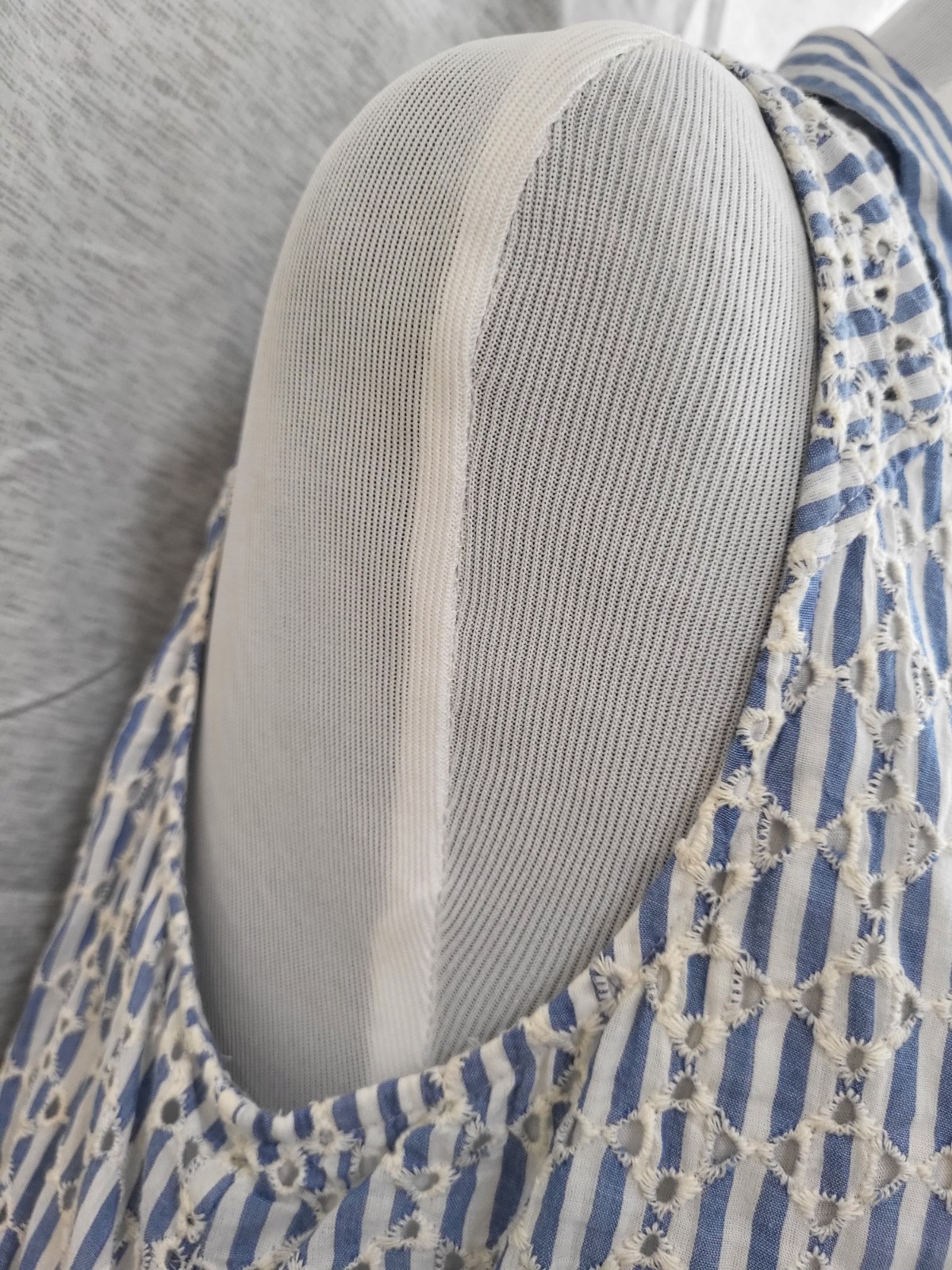 Anthropologie Stripe Sleeveless Button Embroidered Eyelet Blue White Dress Sz 12