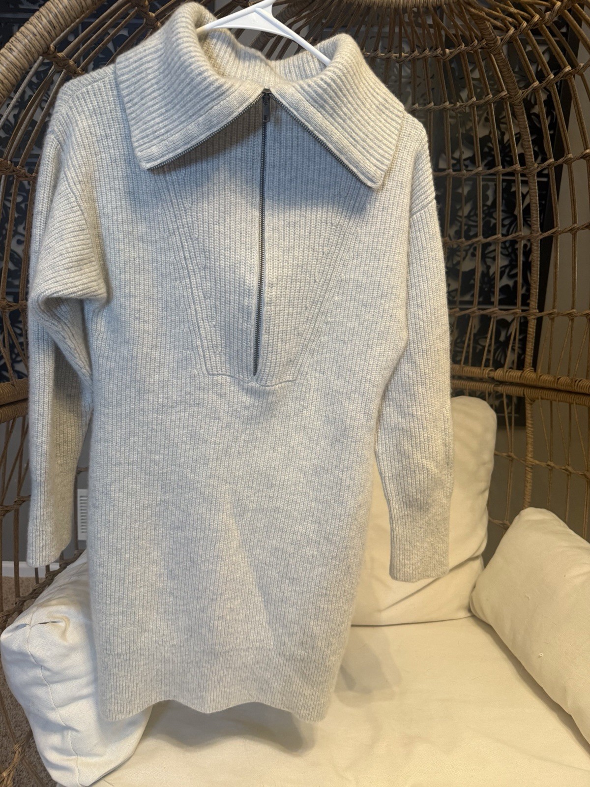 INTERMIX Jasper Half-Zip Sweater Dress Grey Sz Large Wool Cashmere Blend