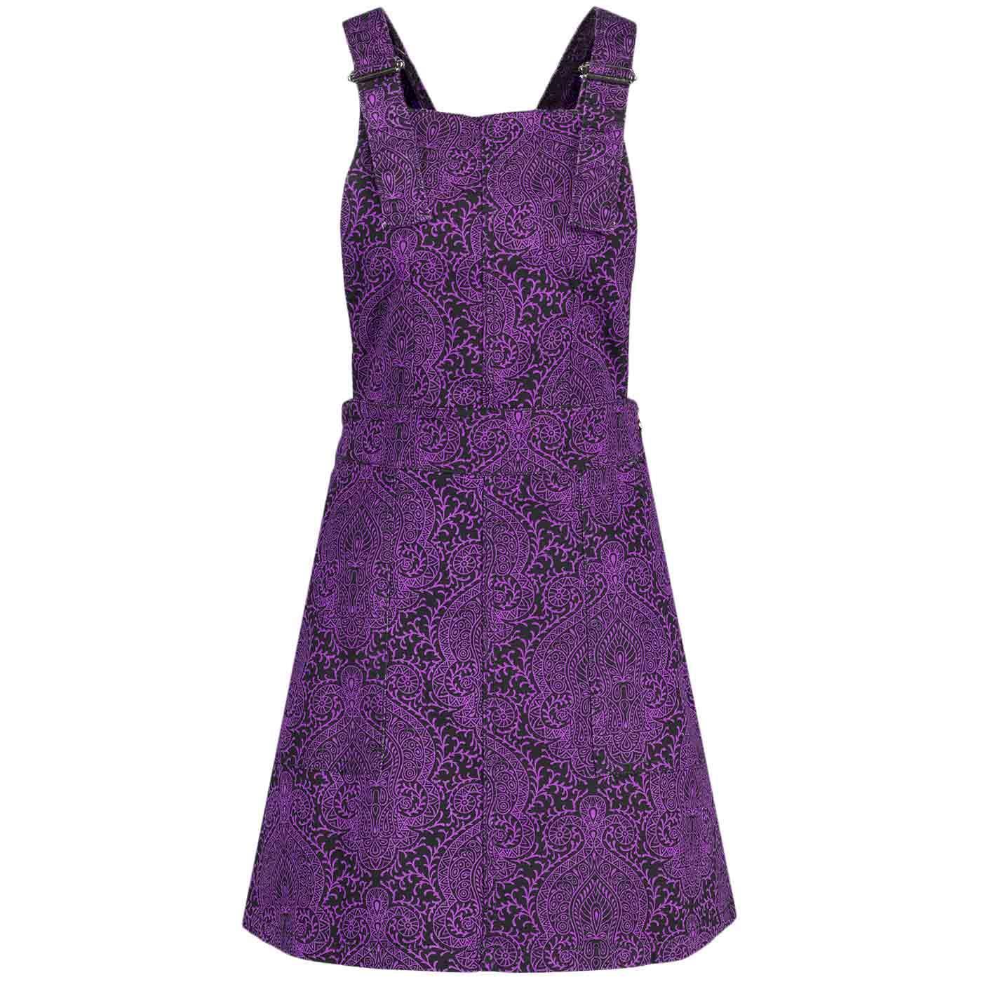 NEW RETRO PAISLEY PRINT 60s 70s PINAFORE DUNGAREE MINI DRESS MADCAP Marlo MC1113