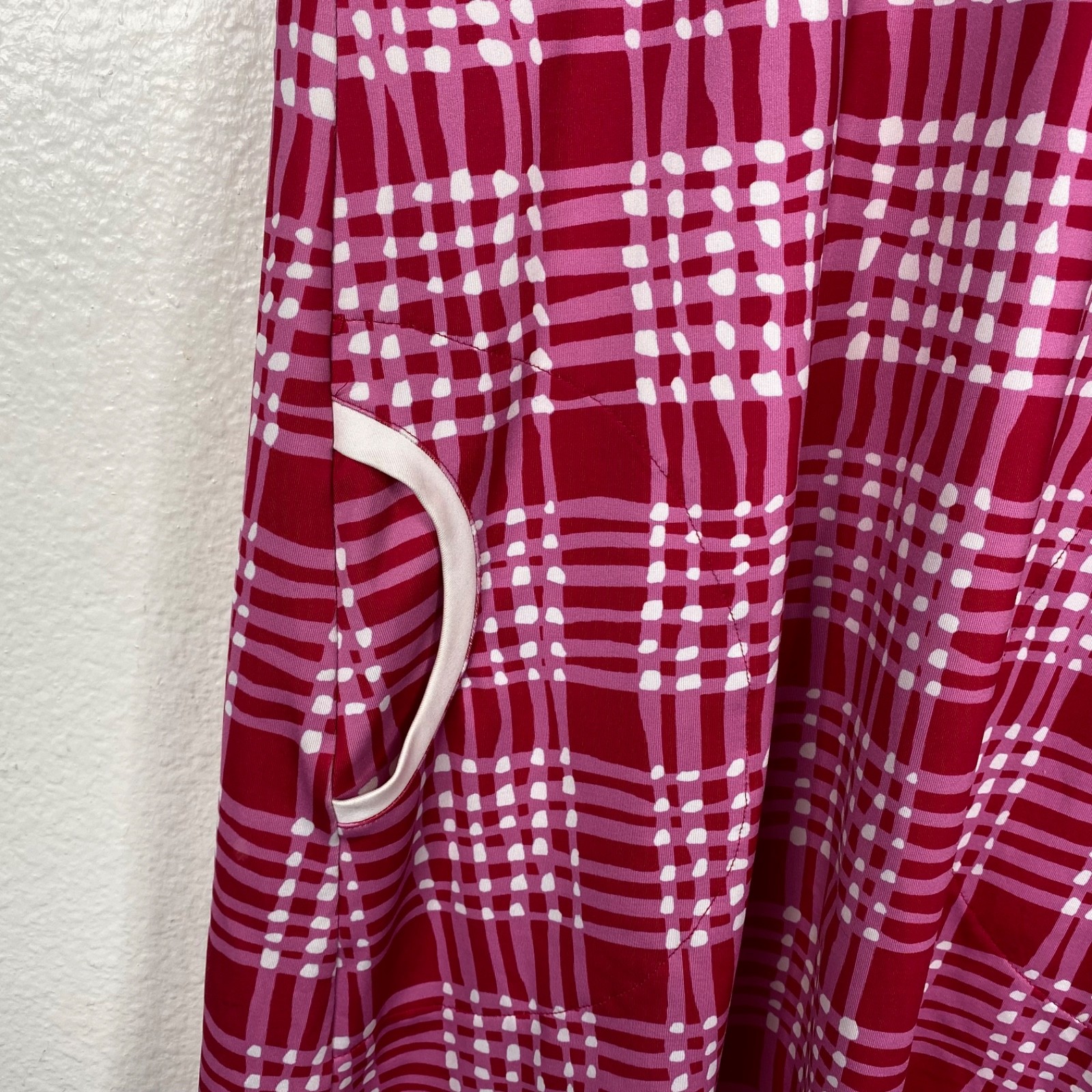Lesley Evers Retro Mod Stretch Plaid Preppy Pockets Dress Pink White Size S