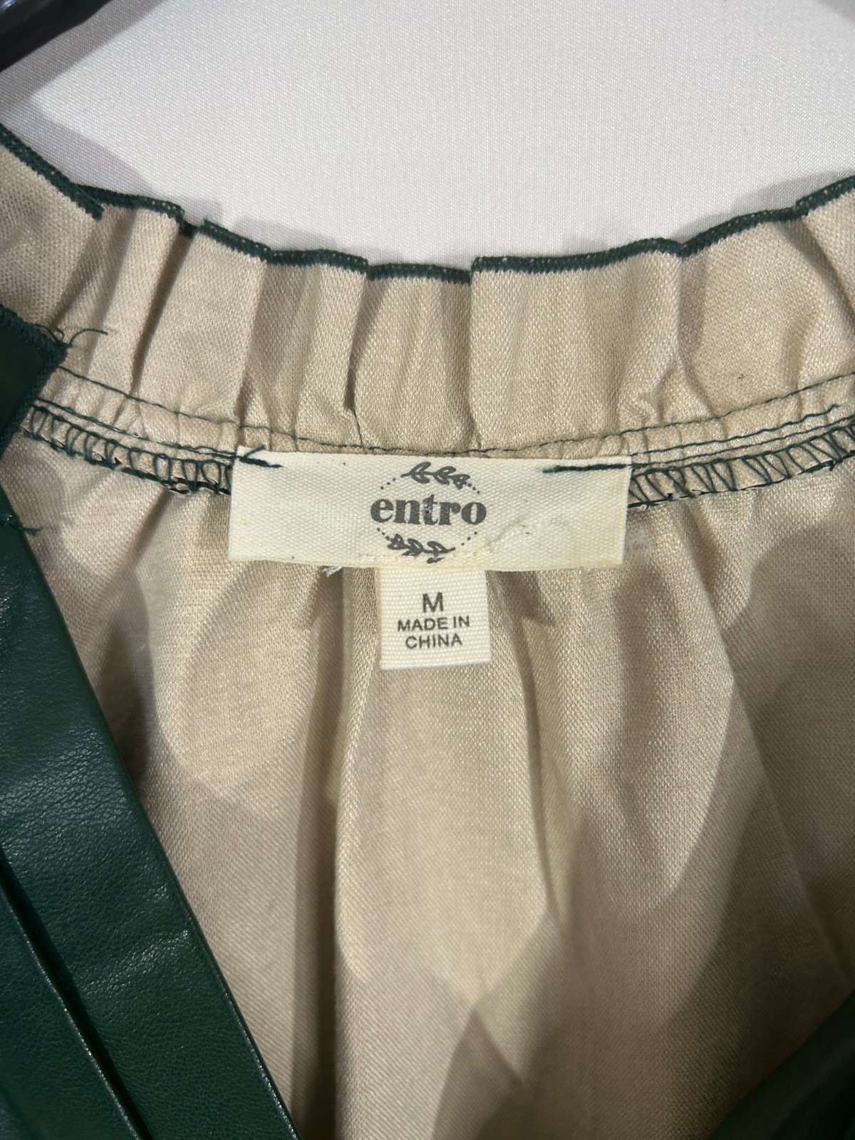 Entro Faux Leather Tiered Ruffle Sleeve Dress Minimalist Neutral Green Sz M
