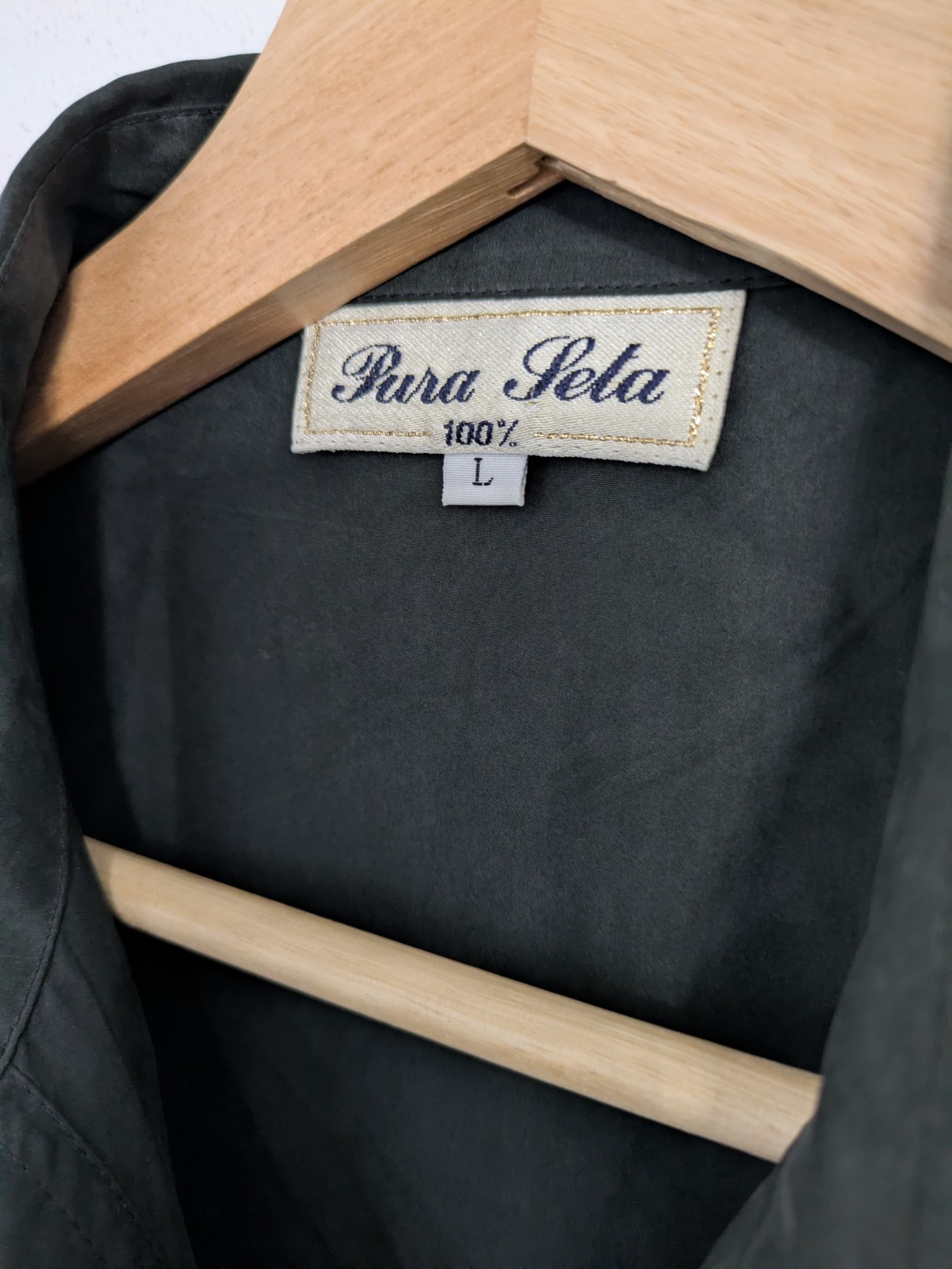 Pura Seta 100% Silk Black Button Front Collared Maxi Shirt Dress L Pockets