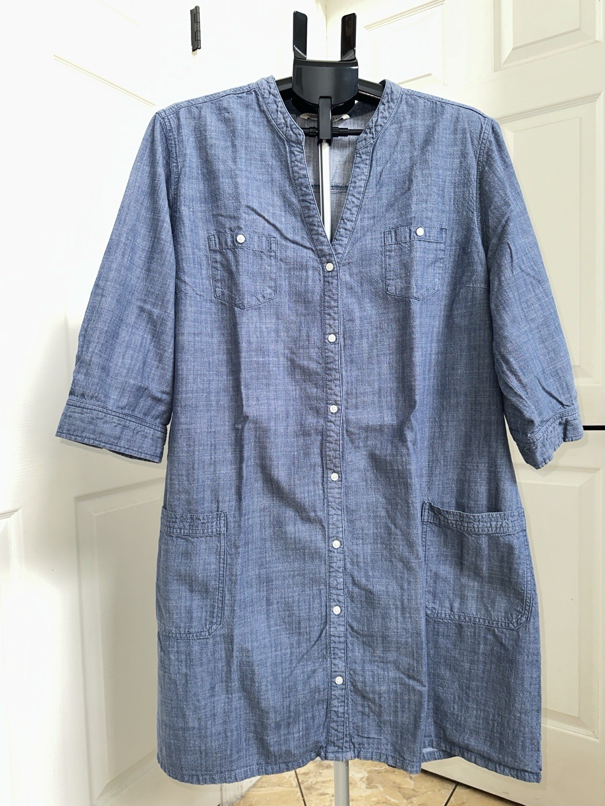 Old Navy Women’s Blue Denim Shirt Dress XXL Button-Front V-Neck Pockets