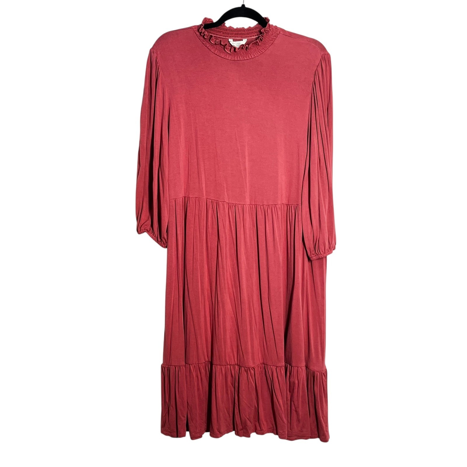 Cato Est 1946 Womens Plus 18/20W Pink Ruffle Neck Tiered Midi Dress 3/4 Sleeve
