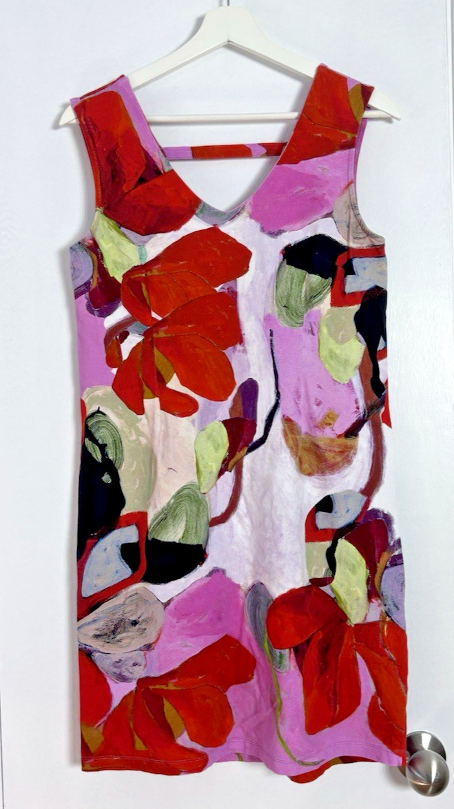 Dolcezza Rouge Abstract Floral Shift Dress Sleeveless Pink Red Est. Small