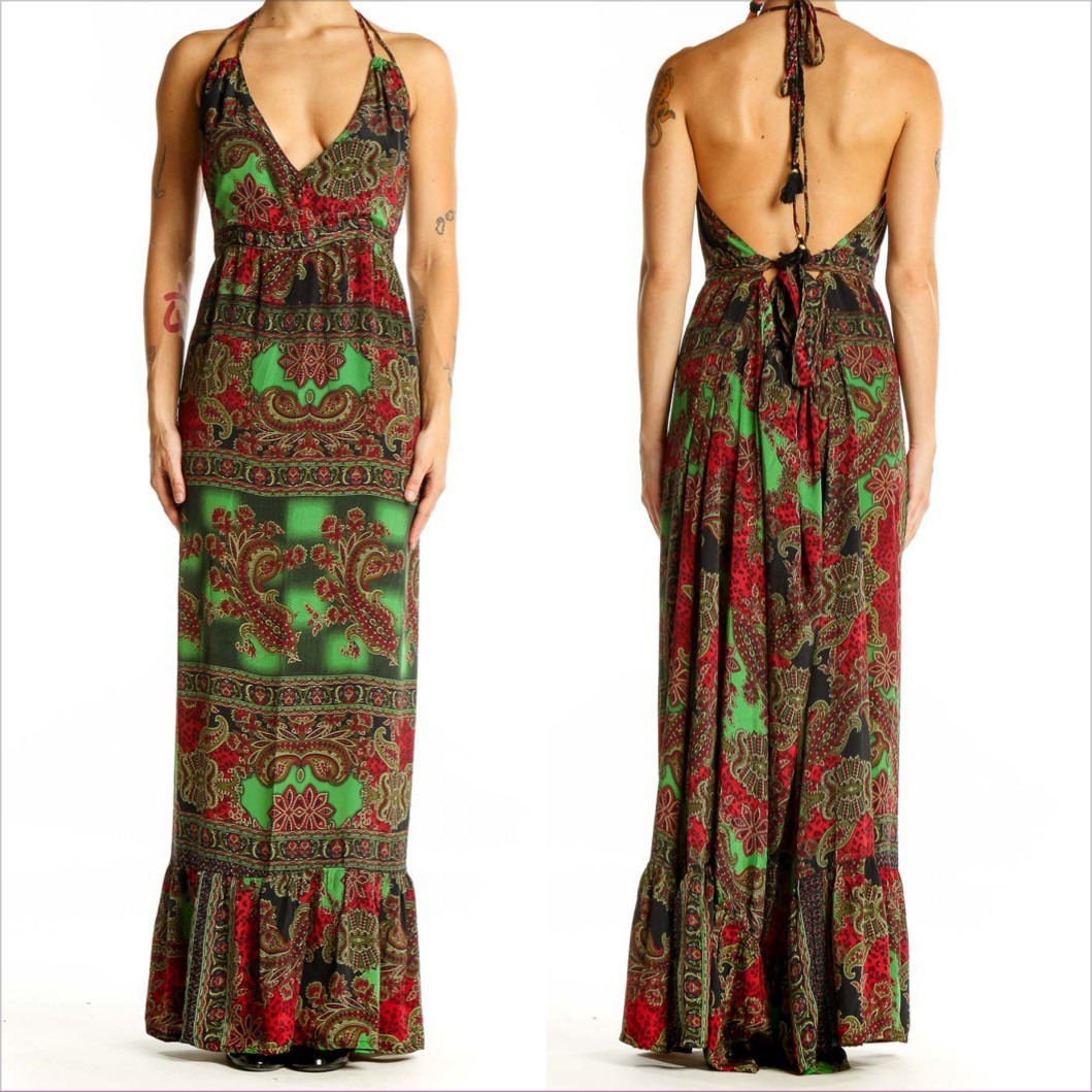 EARTHBOUND TRADING CO Halter Maxi Dress Paisley Open Back Boho Whimsigoth M