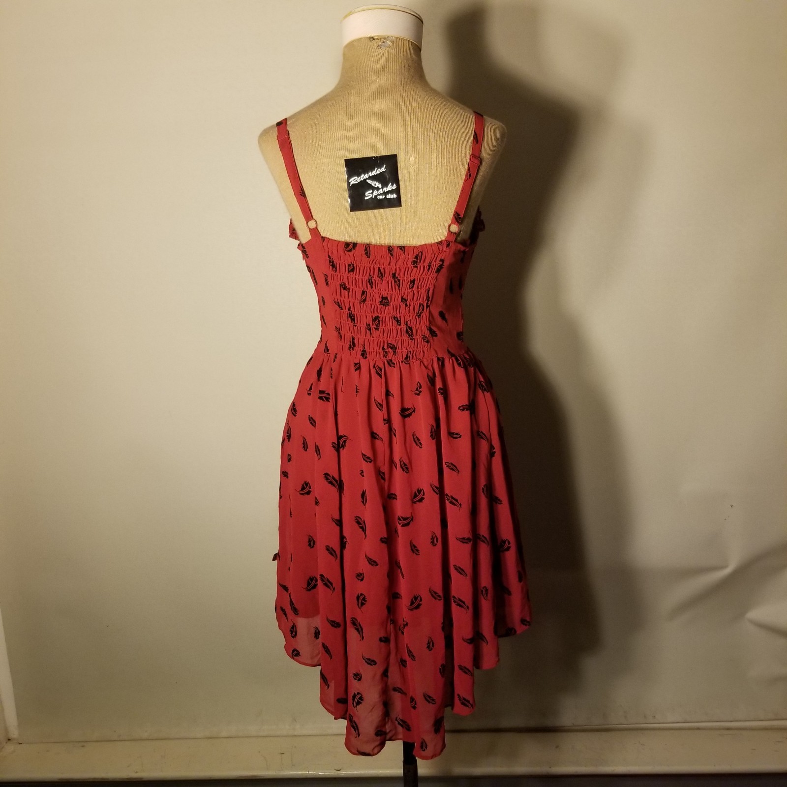Royal Bones Red Feather Print High-Low Dress Size Small
