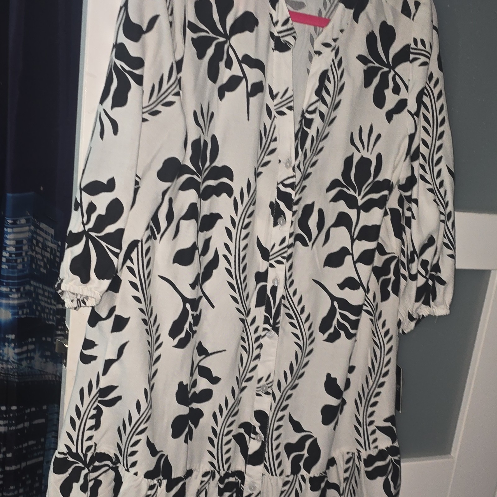 Mlle Gabrielle Floral Shirt Dress Button-Front V-Neck 3/4 Sleeve PLT