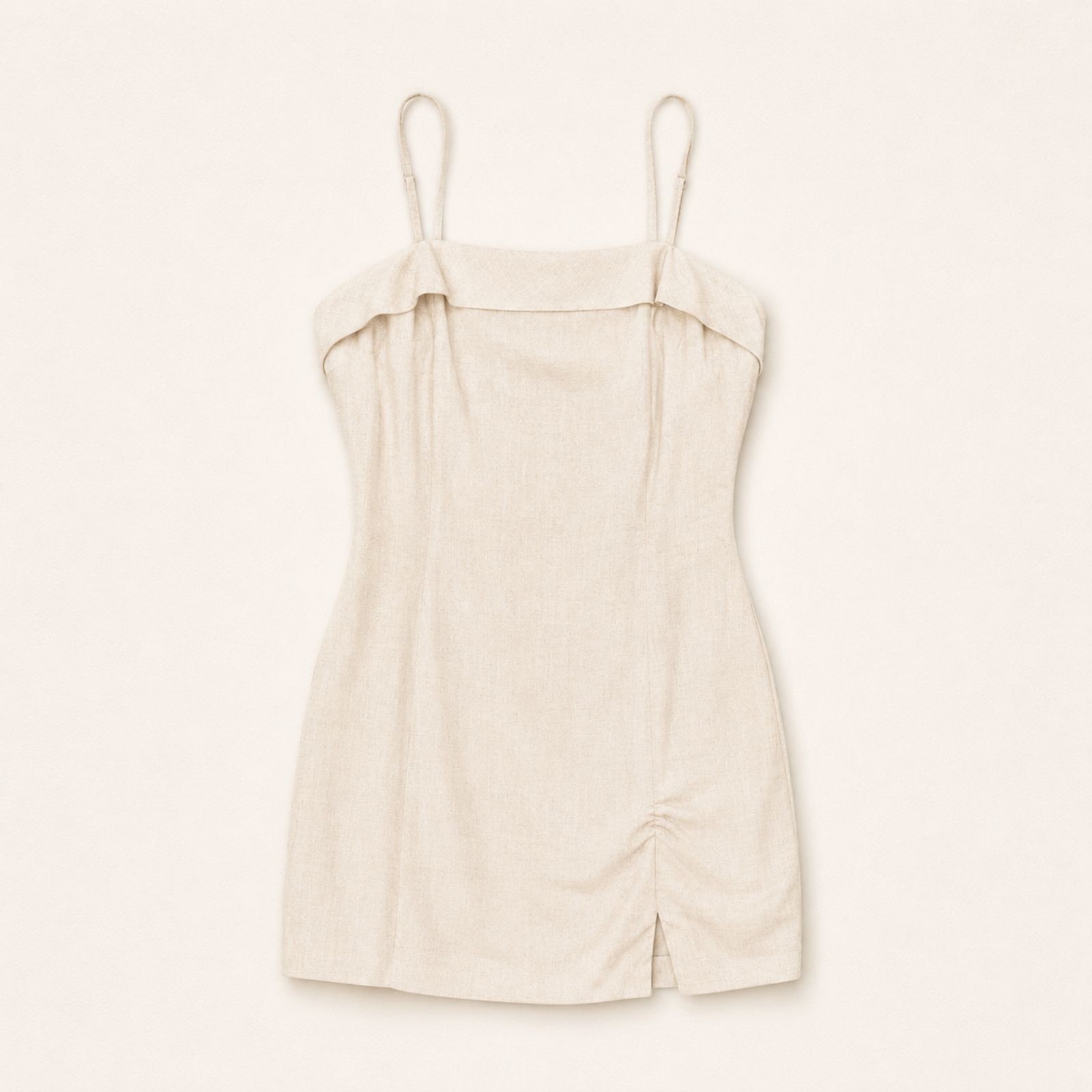 Monteau Los Angeles Linen Blend Mini Dress Ivory Ruched Slit Size M NWT