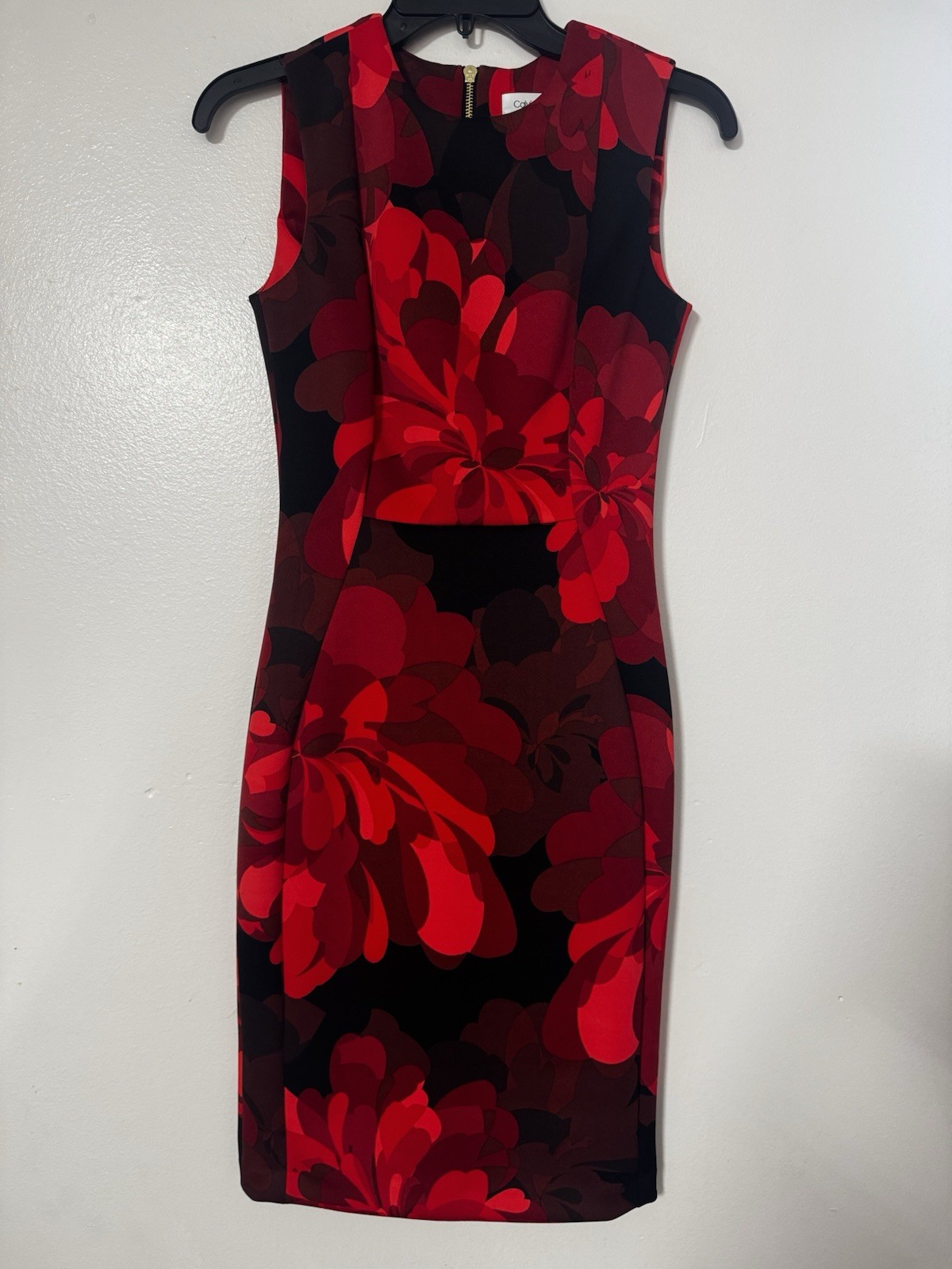 Calvin Klein Floral Sheath Dress – Red, Crimson & Black