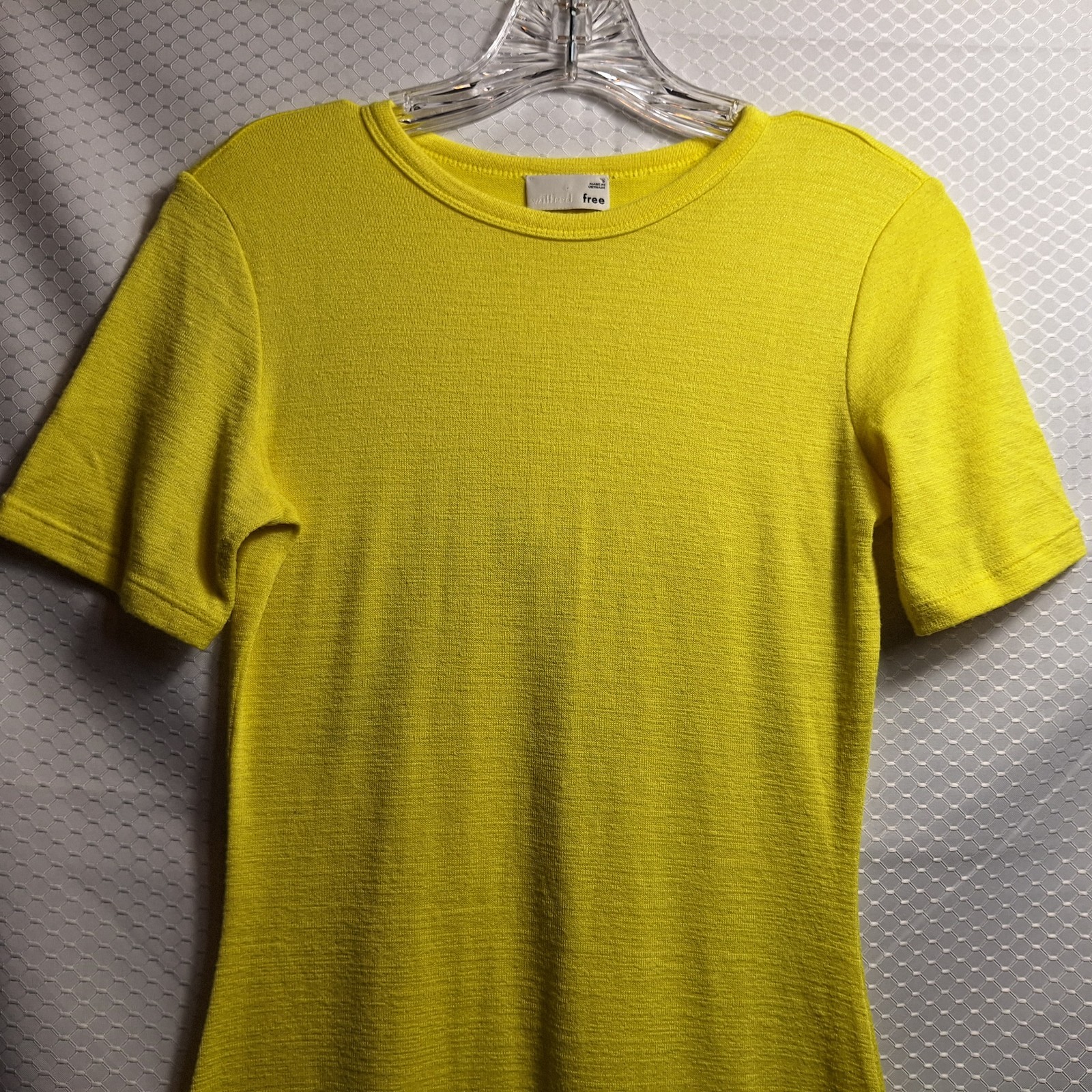 WILFRED FREE Short Sleeve Mini T-Shirt Dress Sz S Yellow Stretch Comfort Beachy