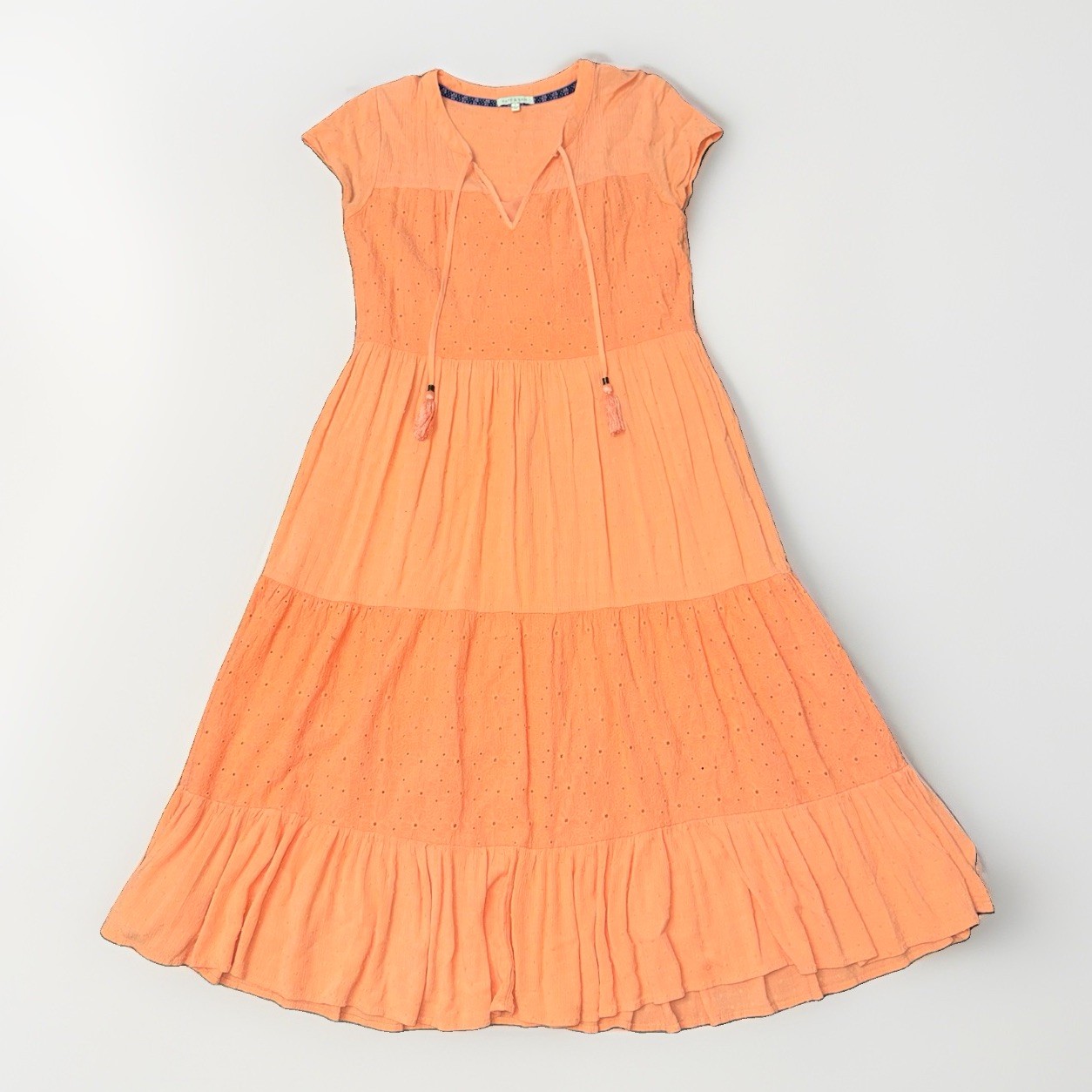 Kate & Sam Dress Womens S Peach V-Neck Tiered Fairy Cottagecore Prairie Peasant