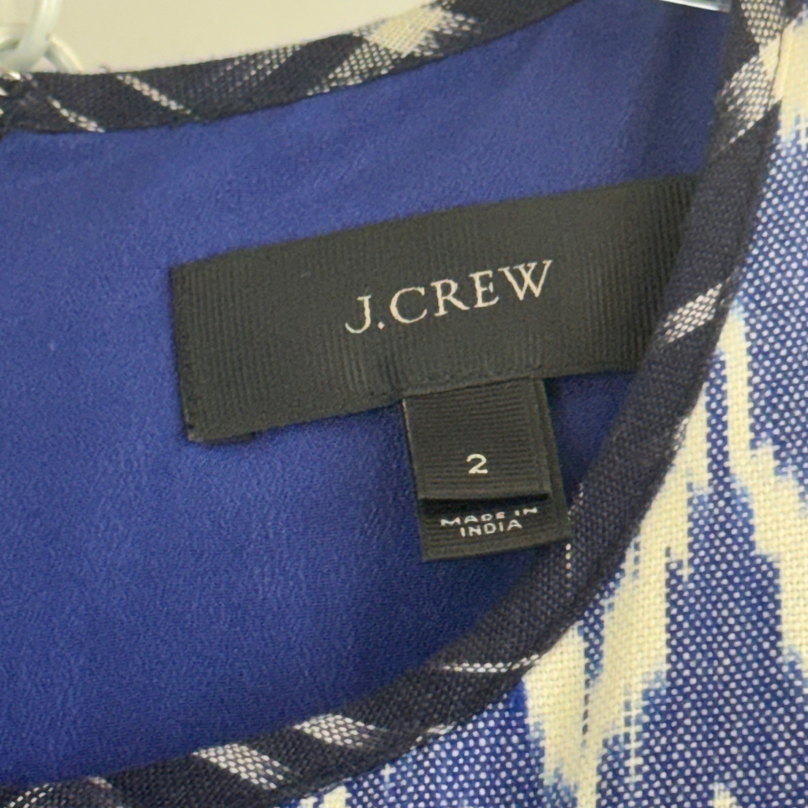 J.Crew Blue White Ikat Chevron Cotton Shift Dress Split Neck Womens 2 RN77388