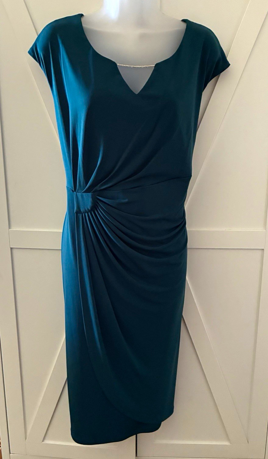 Connected Apparel Green Sheath Dress V-Neck Rhinestone 16W