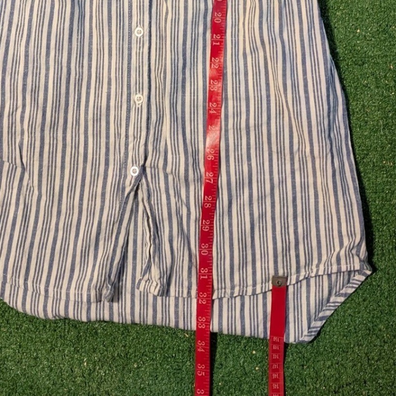Japna Blue White Striped Button Down Shirt Dress Drawstring Waist Small