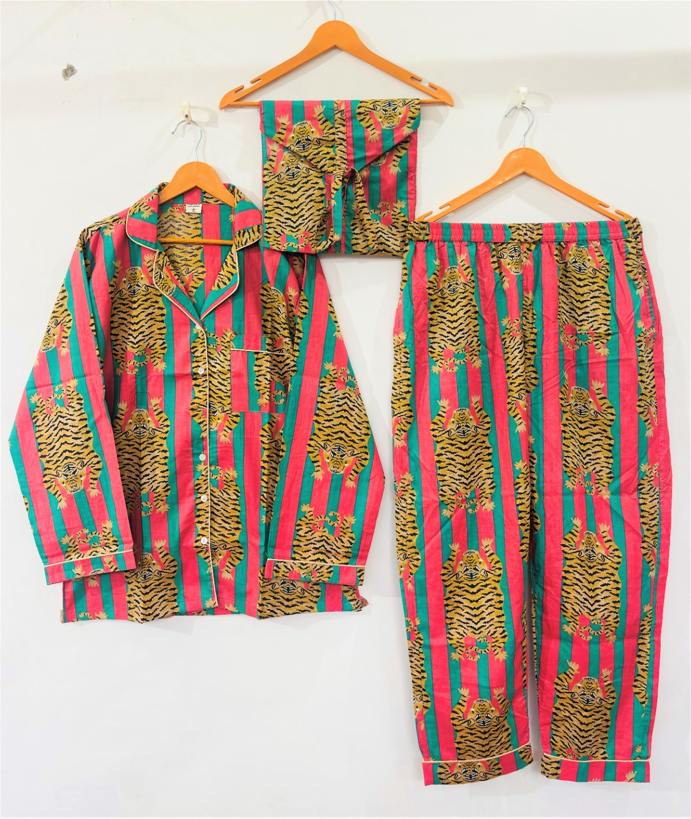 Tiger Print Cotton Pajama Set: Summer Loungewear night wear for woman’s