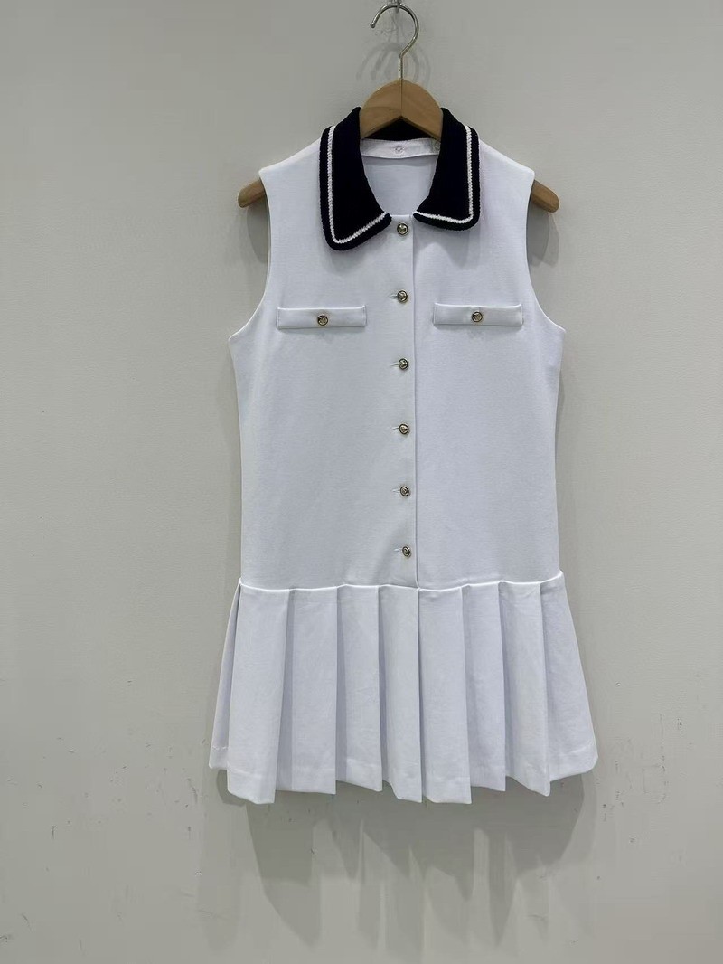 Sandro white Lapel contrasting color pleated sleeveless vest Dresses
