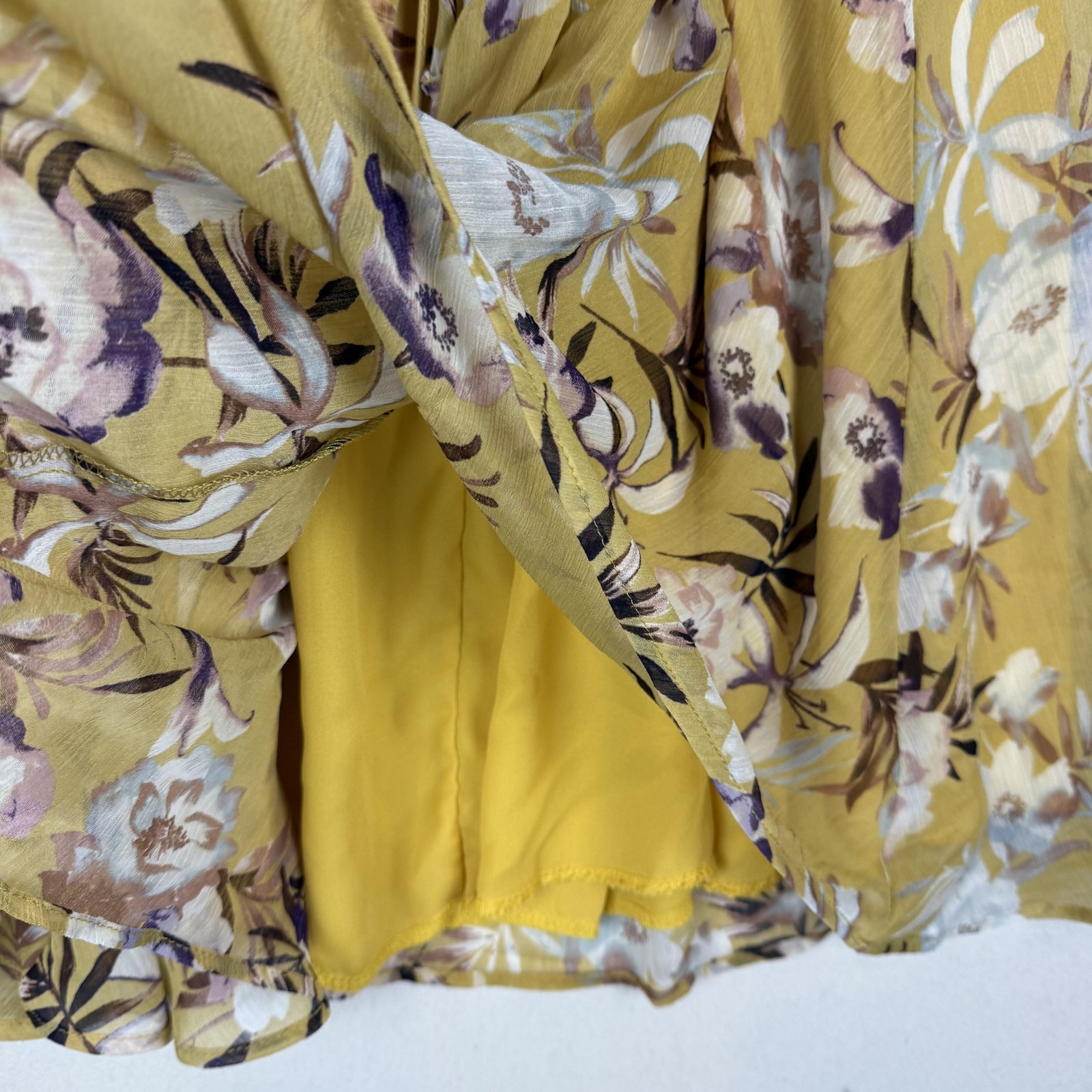 By Together Dress Womens Large Yellow Floral Long Sleeve Cutout Sundress Boho