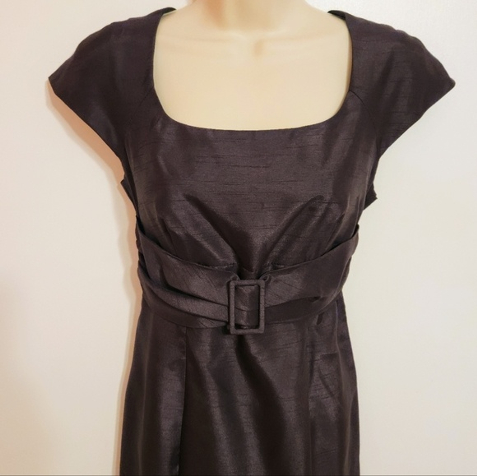 Madison Leigh Petite | Elegant Belted Tailored Cocktail Pencil Dress Grey 4 P