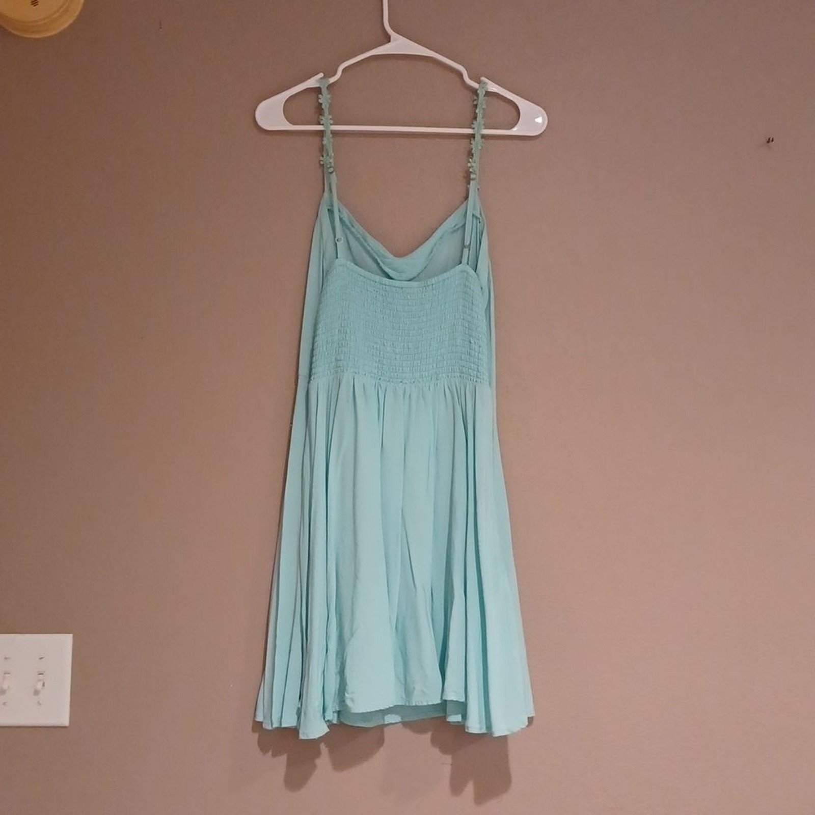MINT green dress with elastic back and adjustable straps with flowers no liner