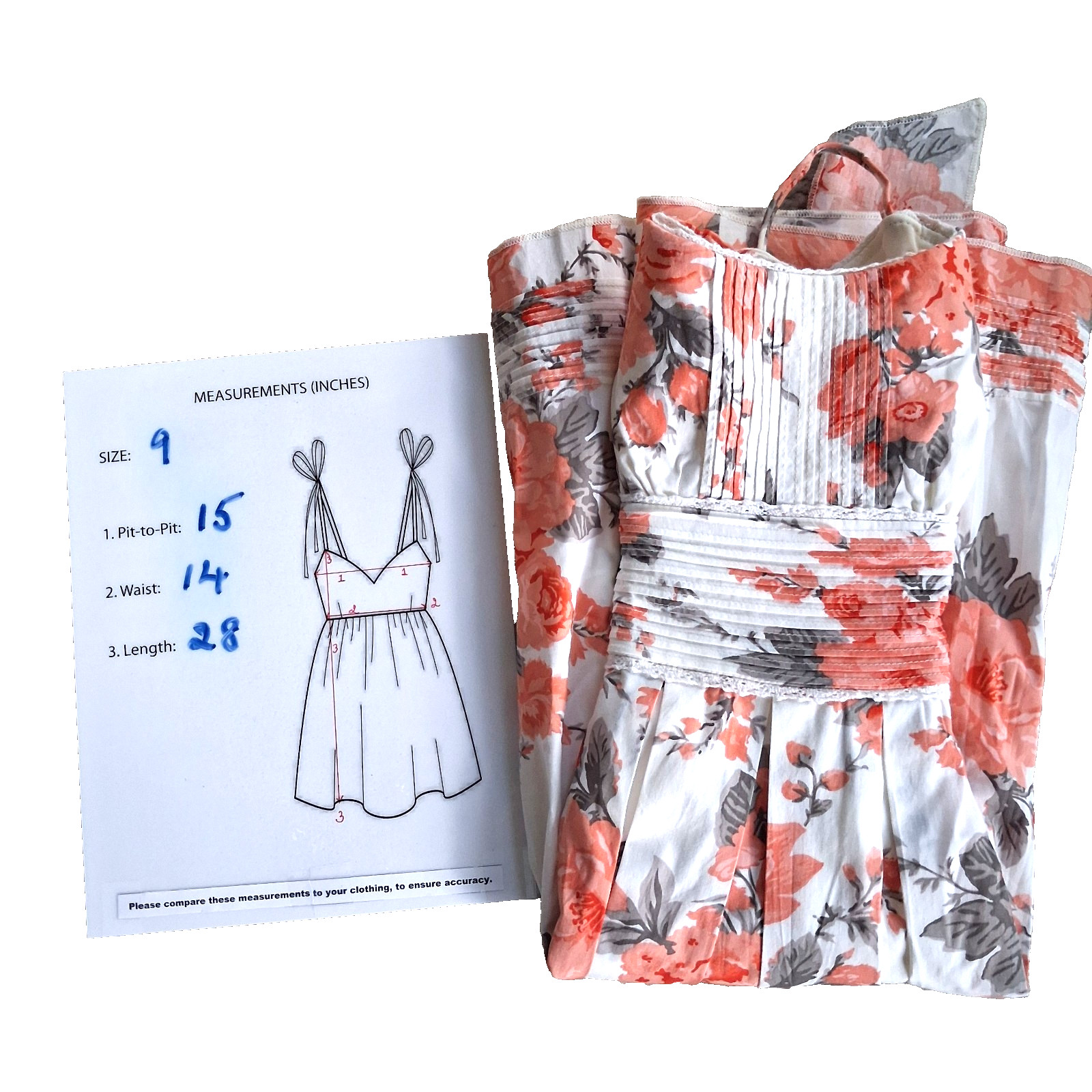 Speechless Women’s Chic Spaghetti Strap Preppy Orange Floral Sundress Size 9