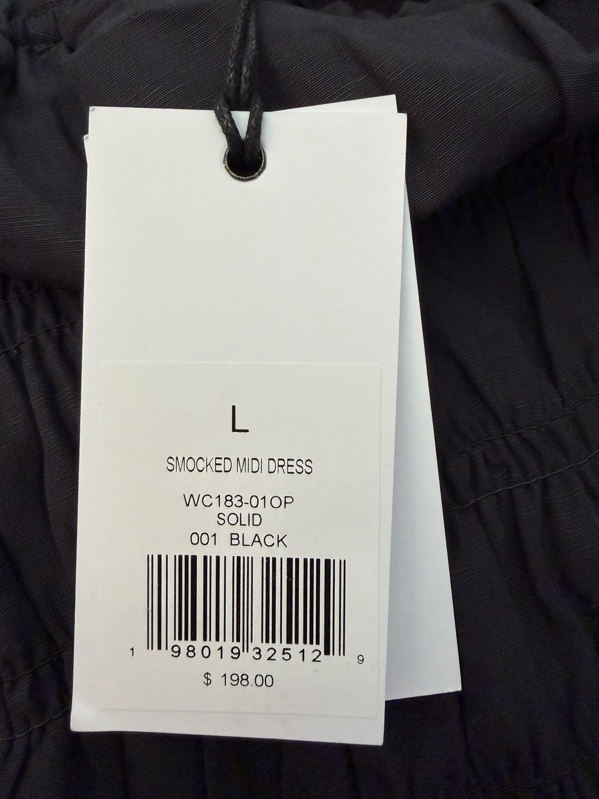 ONIA Black Smocked Midi Dress With Spaghetti Straps Large