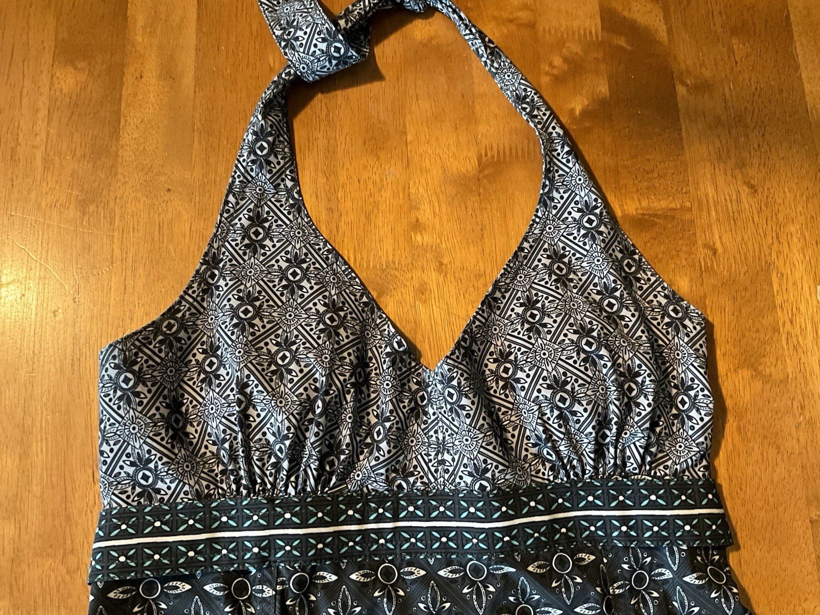 ATHLETA Gray Teal Pack Anywhere Quick Dry Halter Padded Smocked Sun Dress Sz M