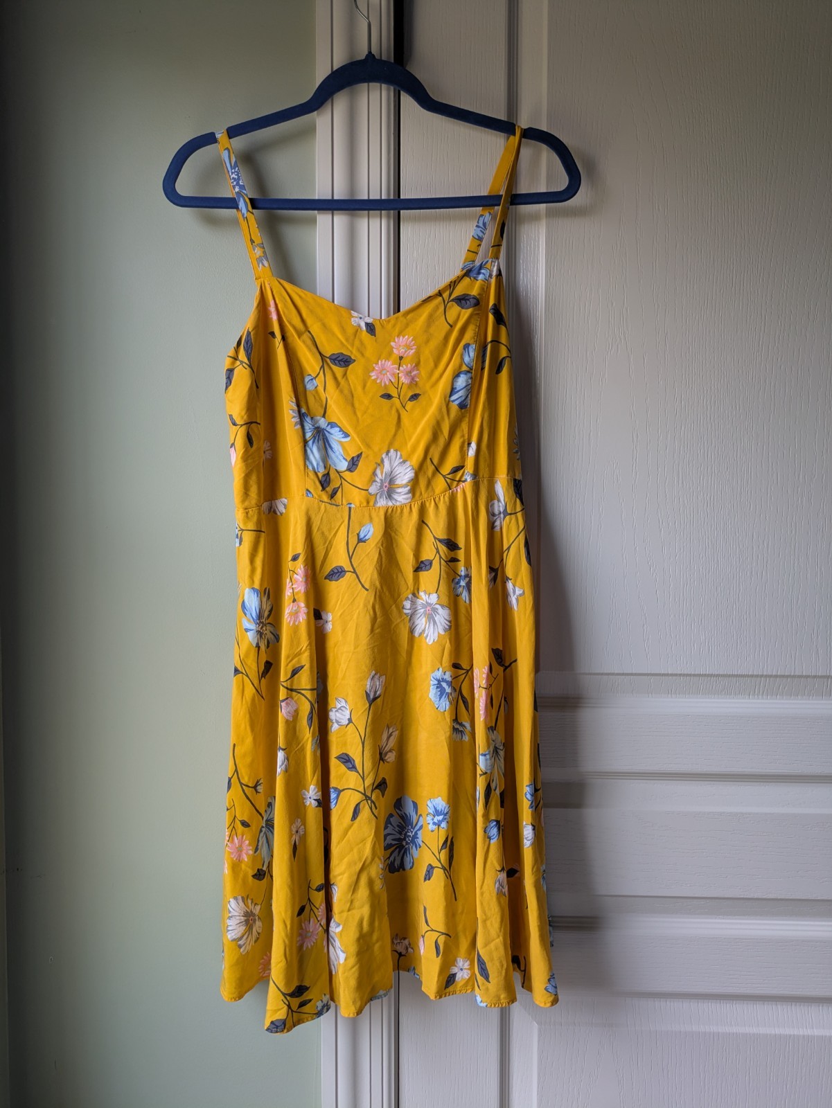 Old Navy Sundress Women’s Size L Mustard Yellow Floral Fit & Flare Midi