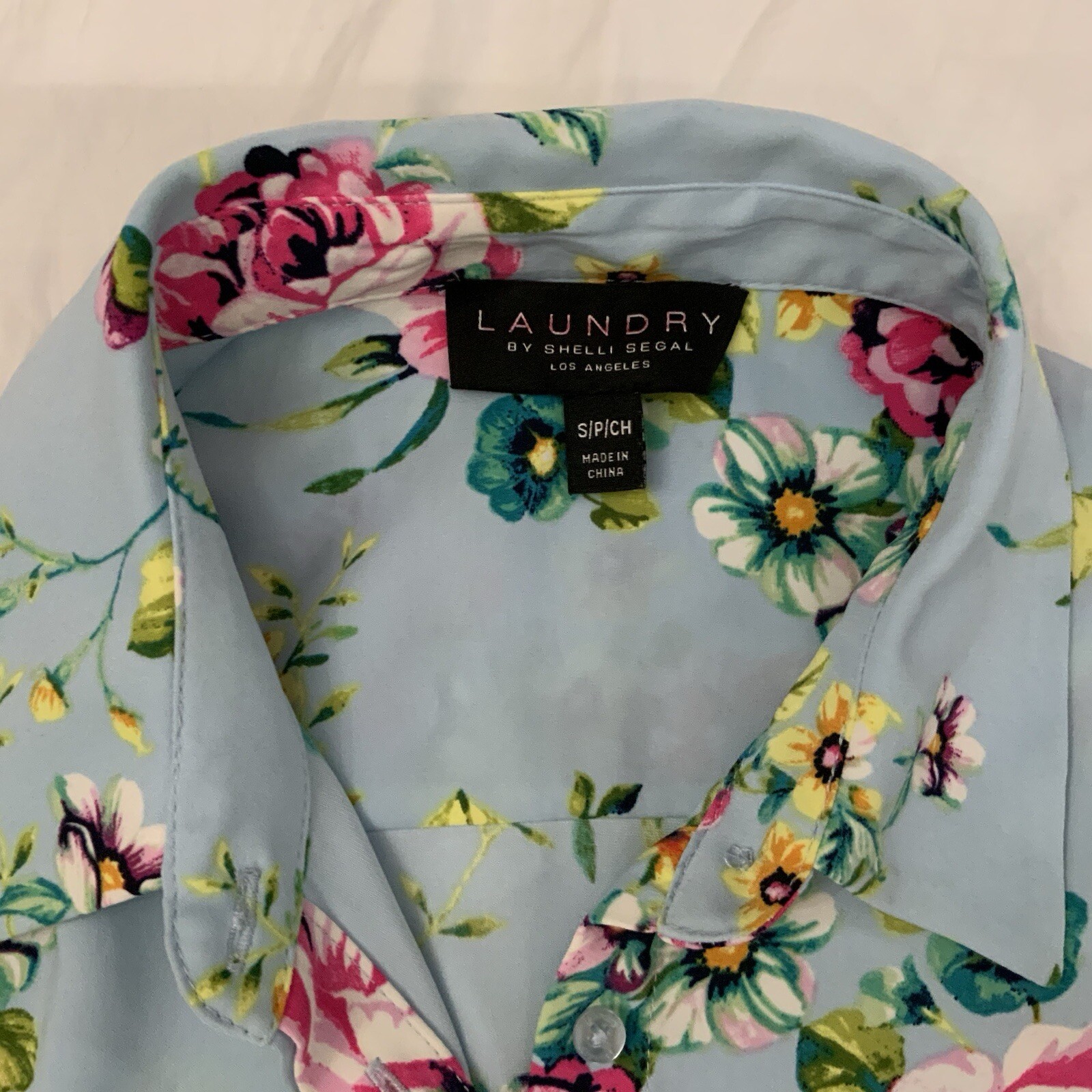 Laundry by Shelli Segal Size Small Floral Hidden Button Front Shirt Dress Blue