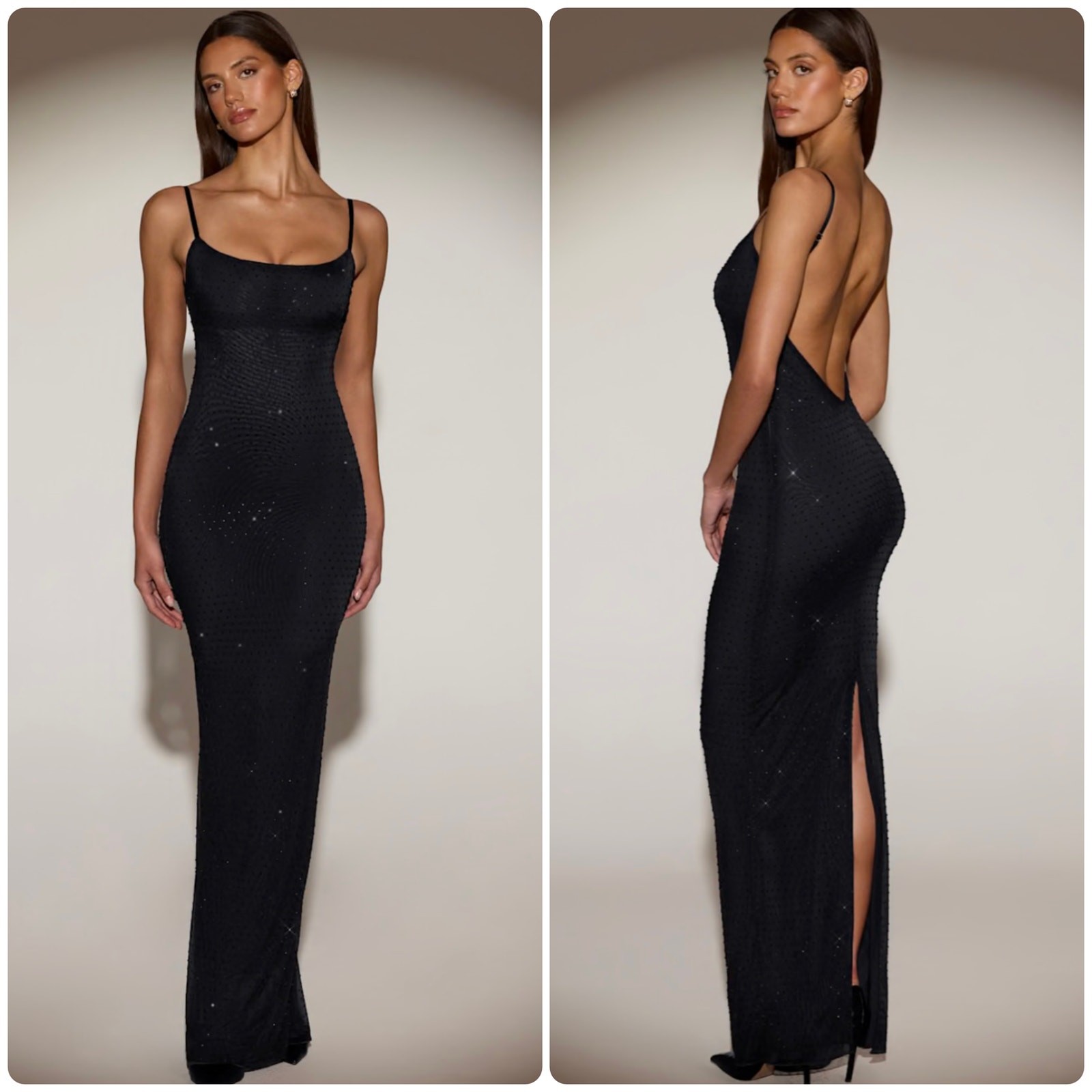 Oh Polly Celandine Sheer Embellished Backless Maxi Dress in Black size 6 New