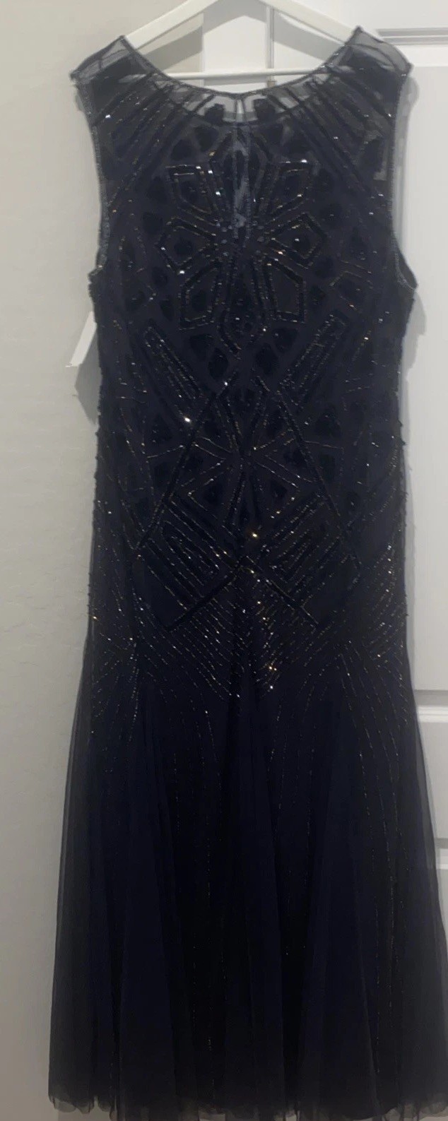 Pisarro Nights Geometric Beaded Mesh Sleeveless Gown Size 20 New Plum