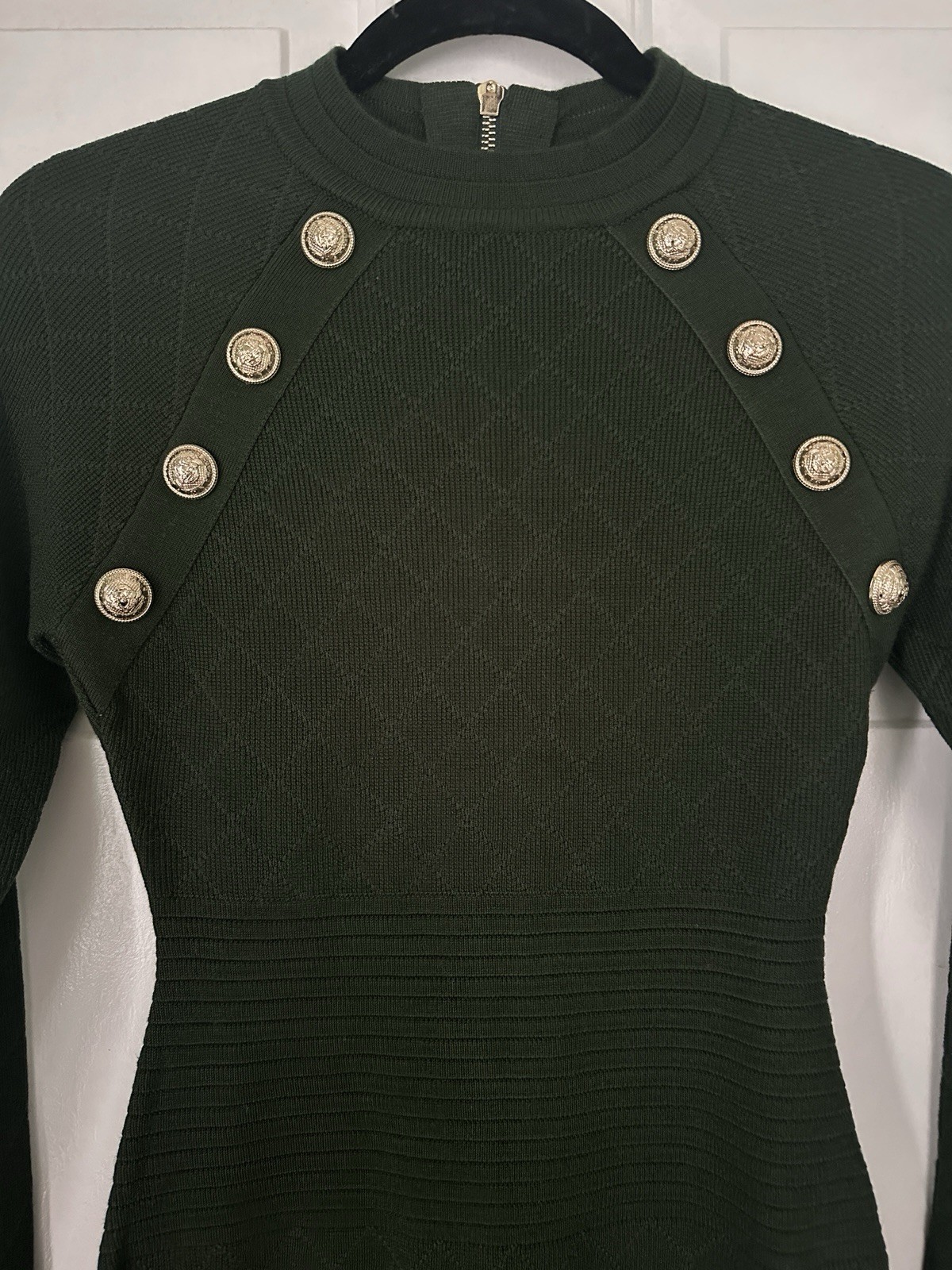 Balmain Green Dress w Gold Button Details Size M Estate Found G2U
