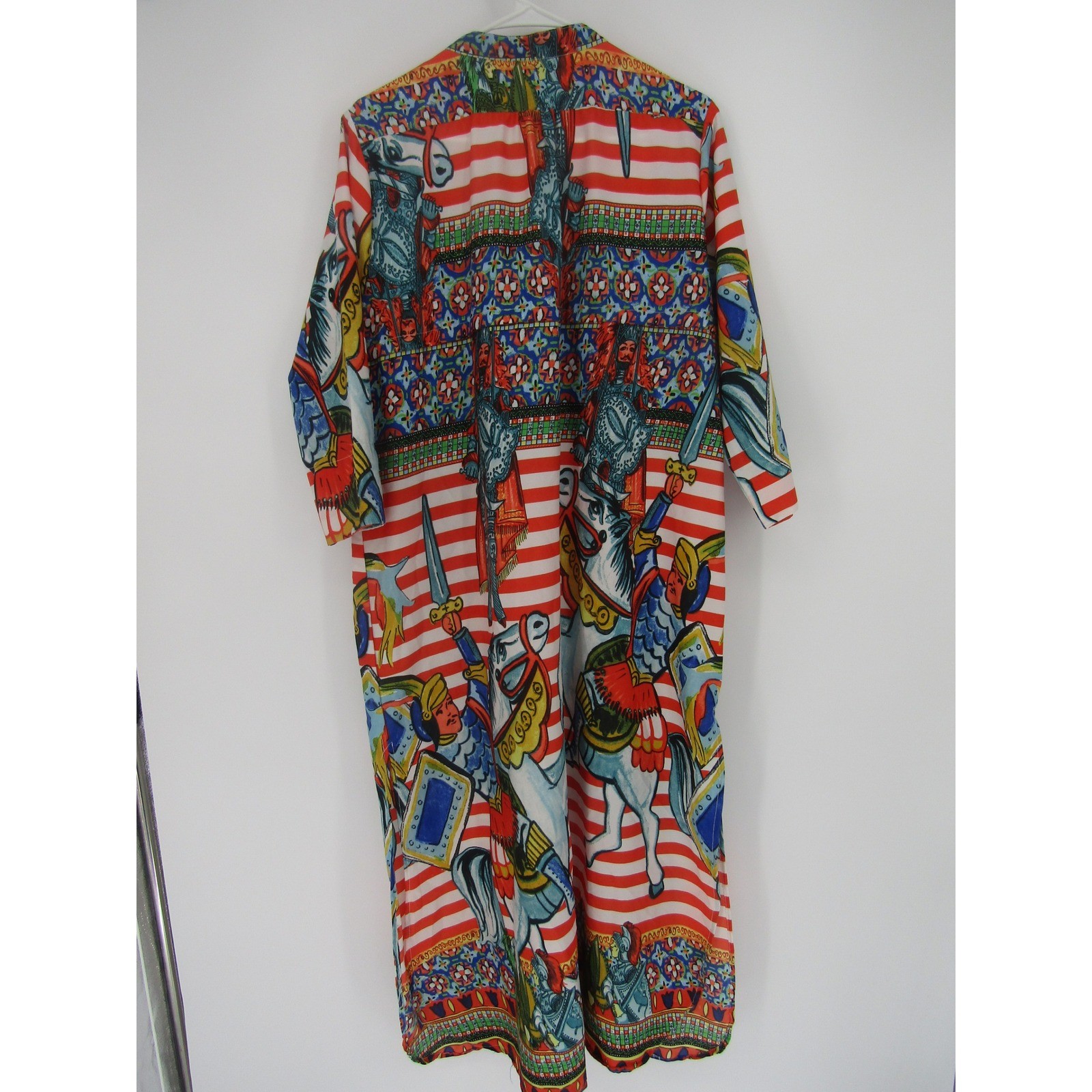 Antica Sartoria Dress Womens L Red White Striped Knight Horse Beaded Maxi